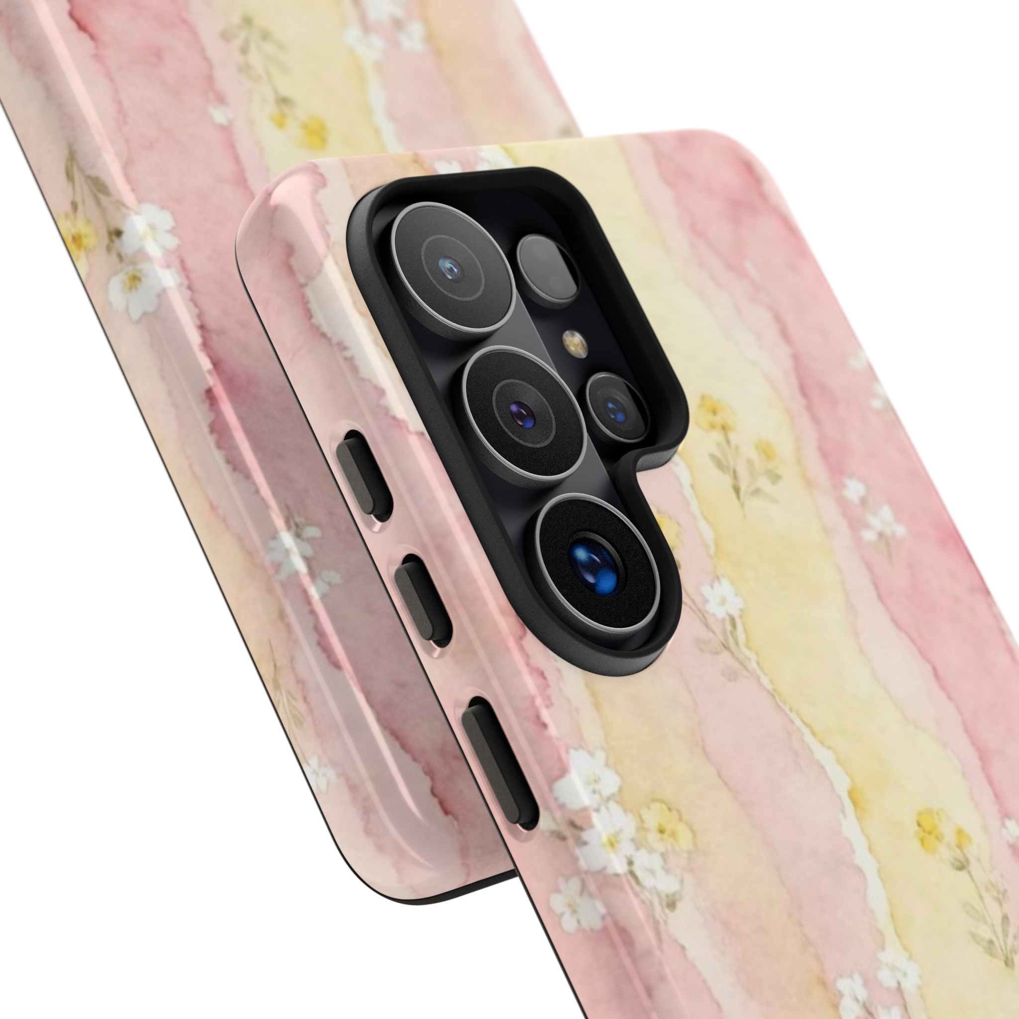 Floral Watercolor Tough Phone Case — Pink & Yellow Daisy Protective Cover