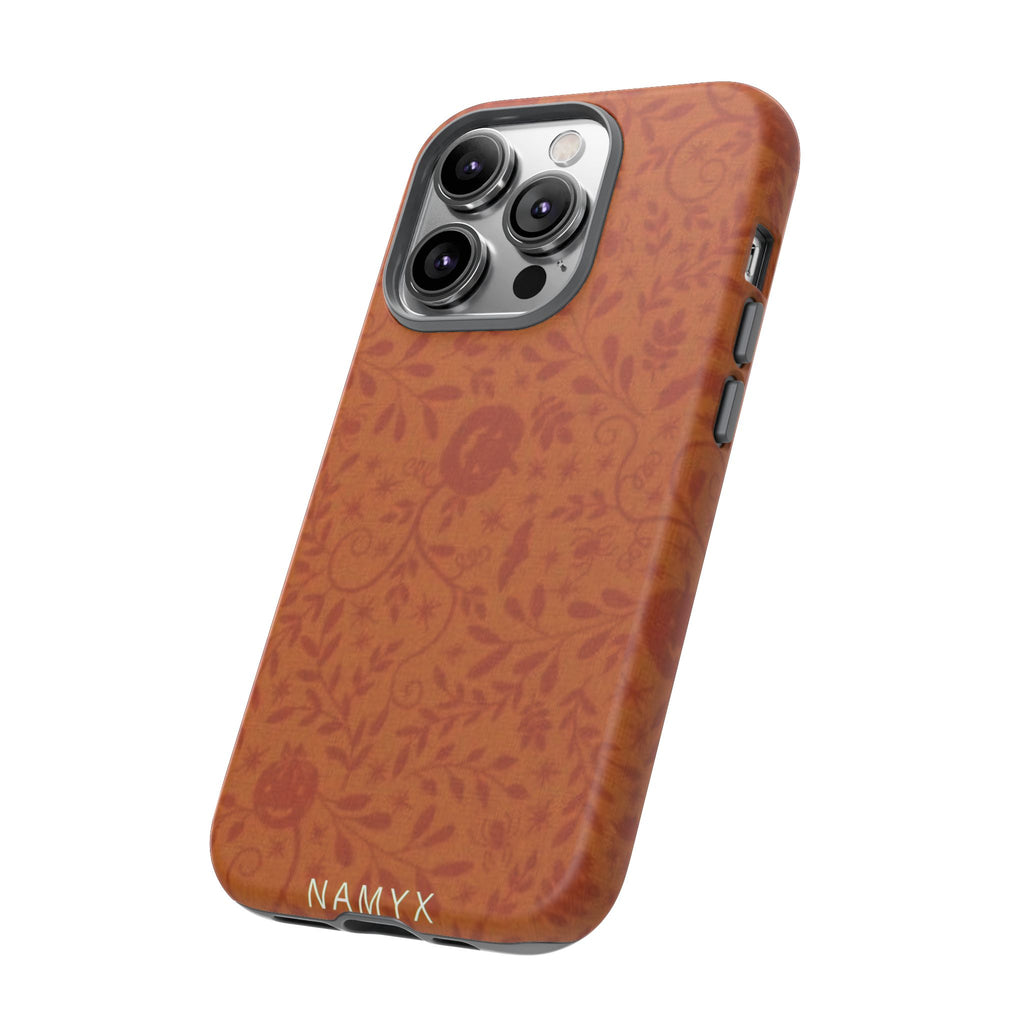 Floral Leather Phone Case — Rustic Orange Botanical Tough Case
