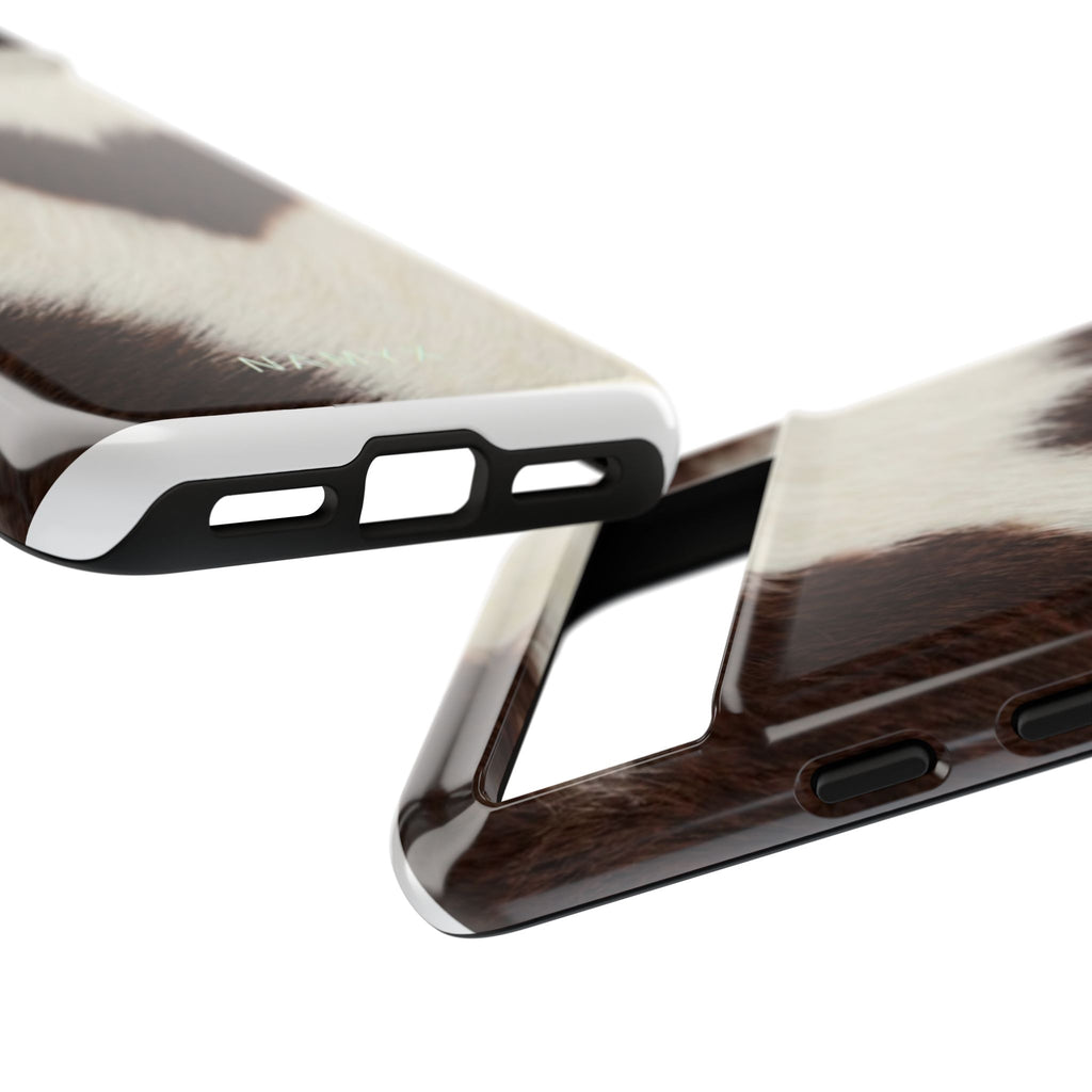 Cowhide Heart Phone Case — Cute Cow Print Protective iPhone Cover