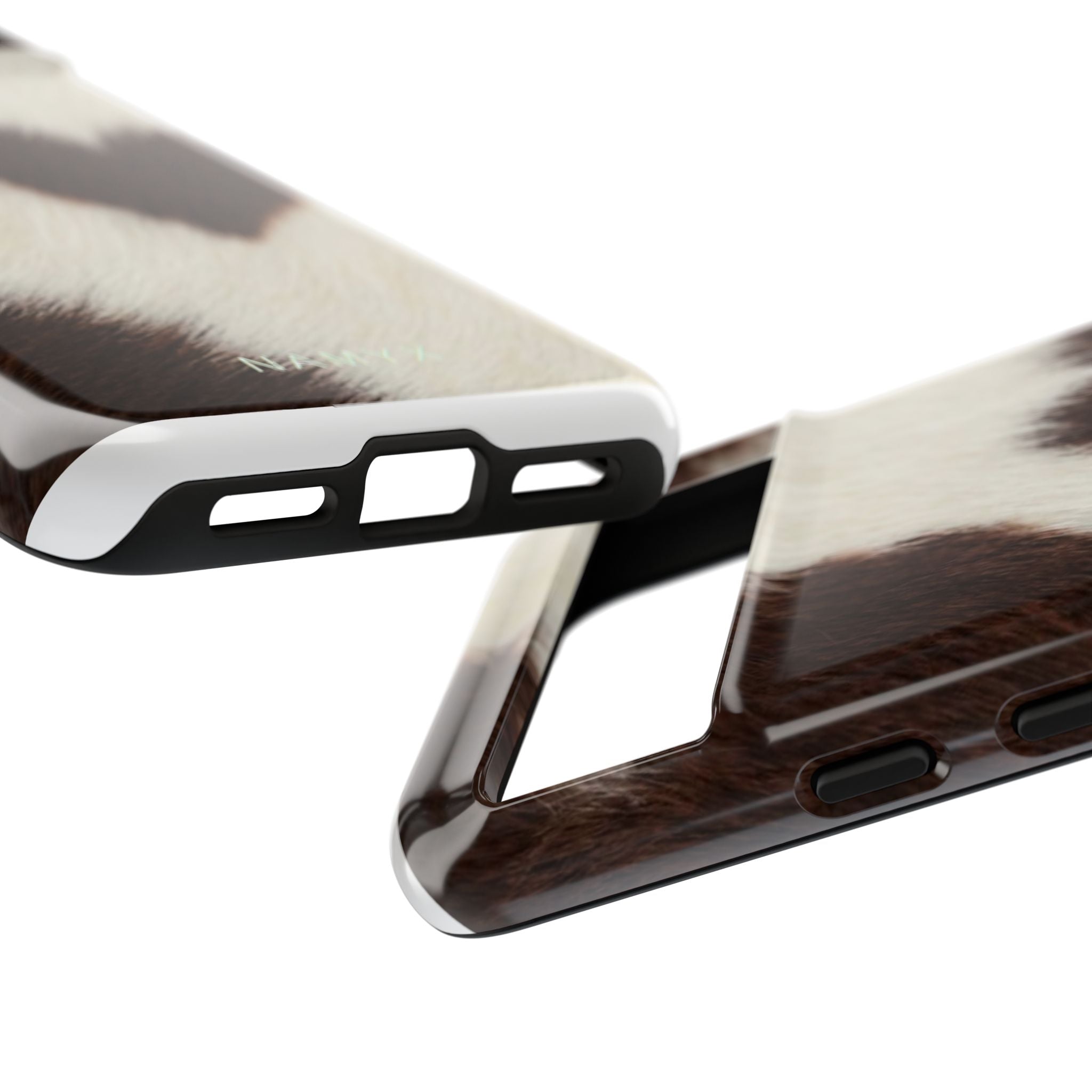 Cowhide Heart Phone Case — Cute Cow Print Protective iPhone Cover