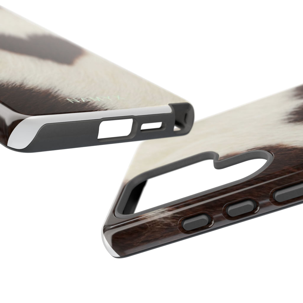 Cowhide Heart Phone Case — Cute Cow Print Protective iPhone Cover