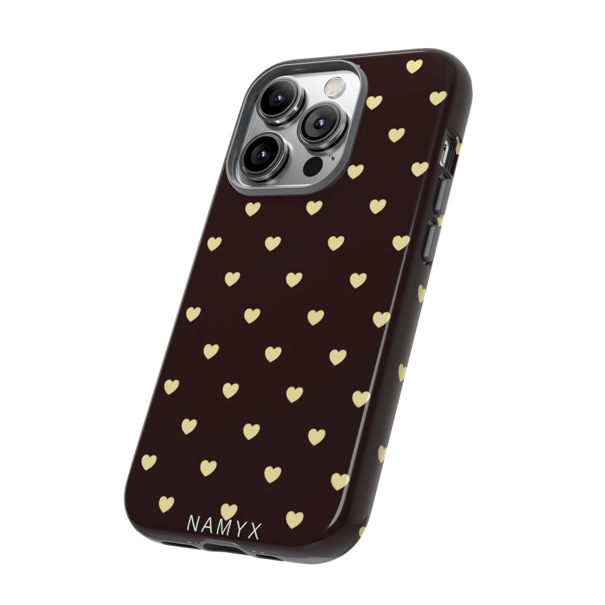 Tough Case — Brown Phone Case with Cream Heart Pattern