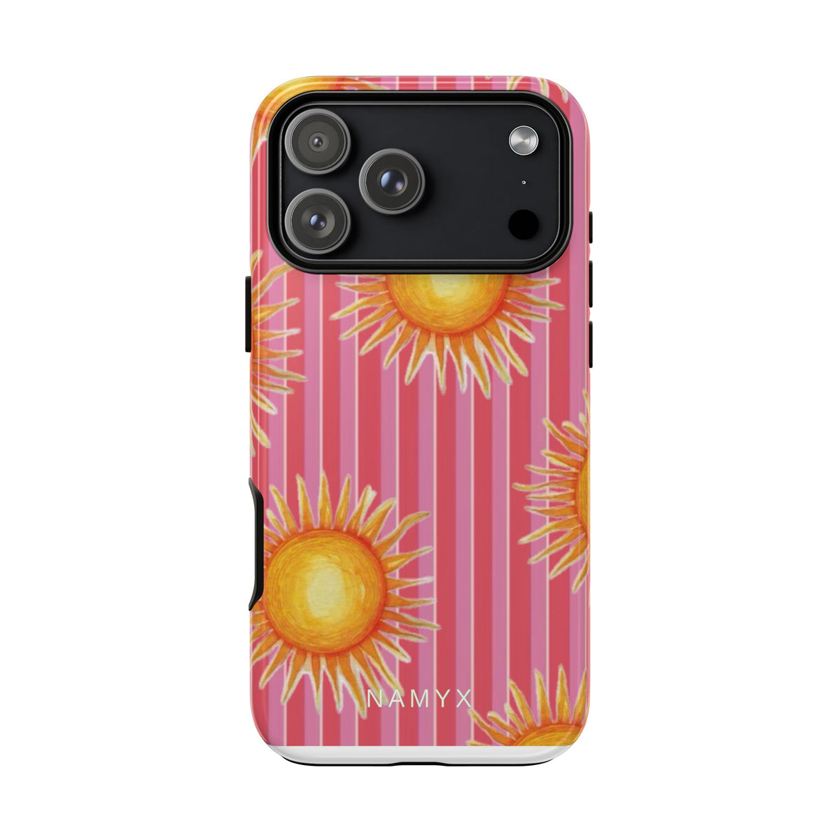 Sunburst Stripe Tough Phone Case — Bright Yellow Sun Pattern on Pink