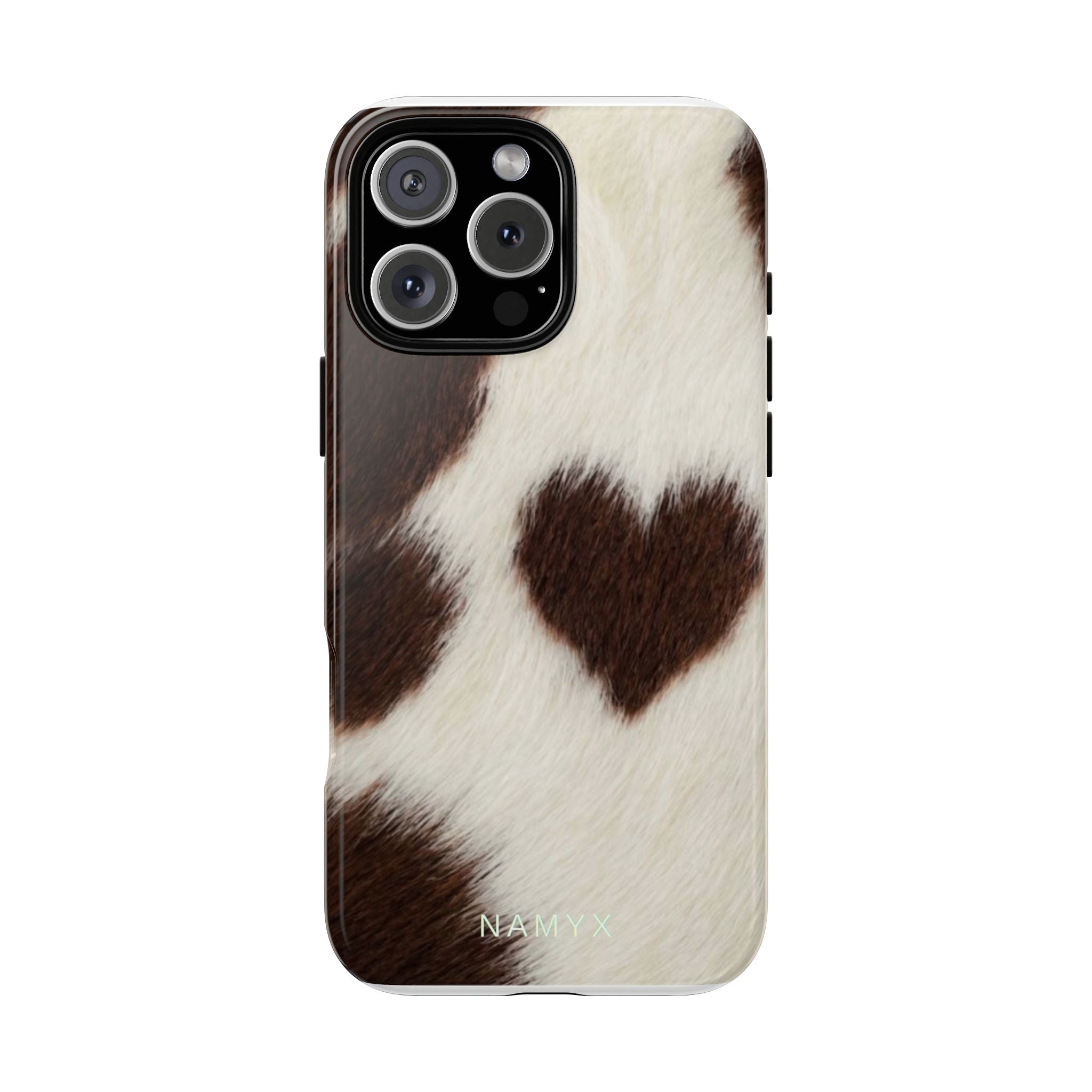 Cowhide Heart Phone Case — Cute Cow Print Protective iPhone Cover