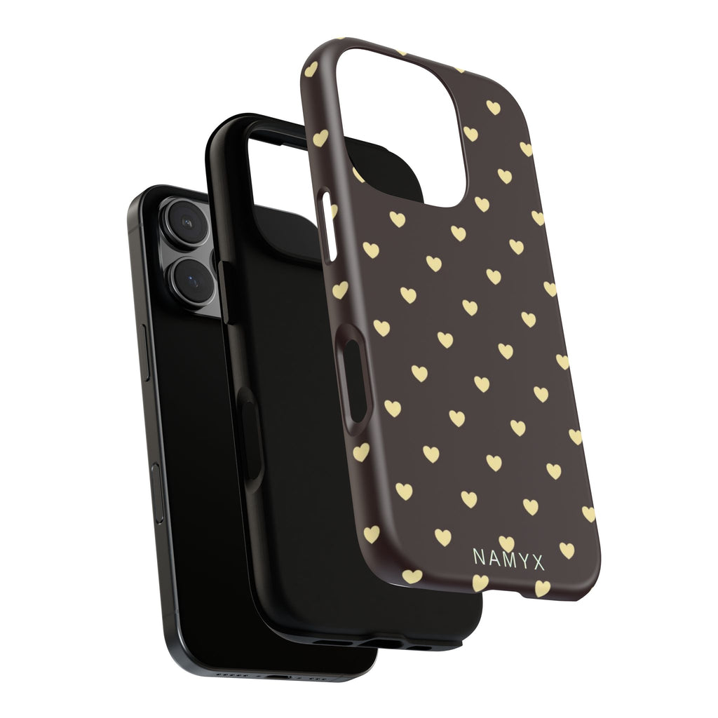 Tough Case — Brown Phone Case with Cream Heart Pattern