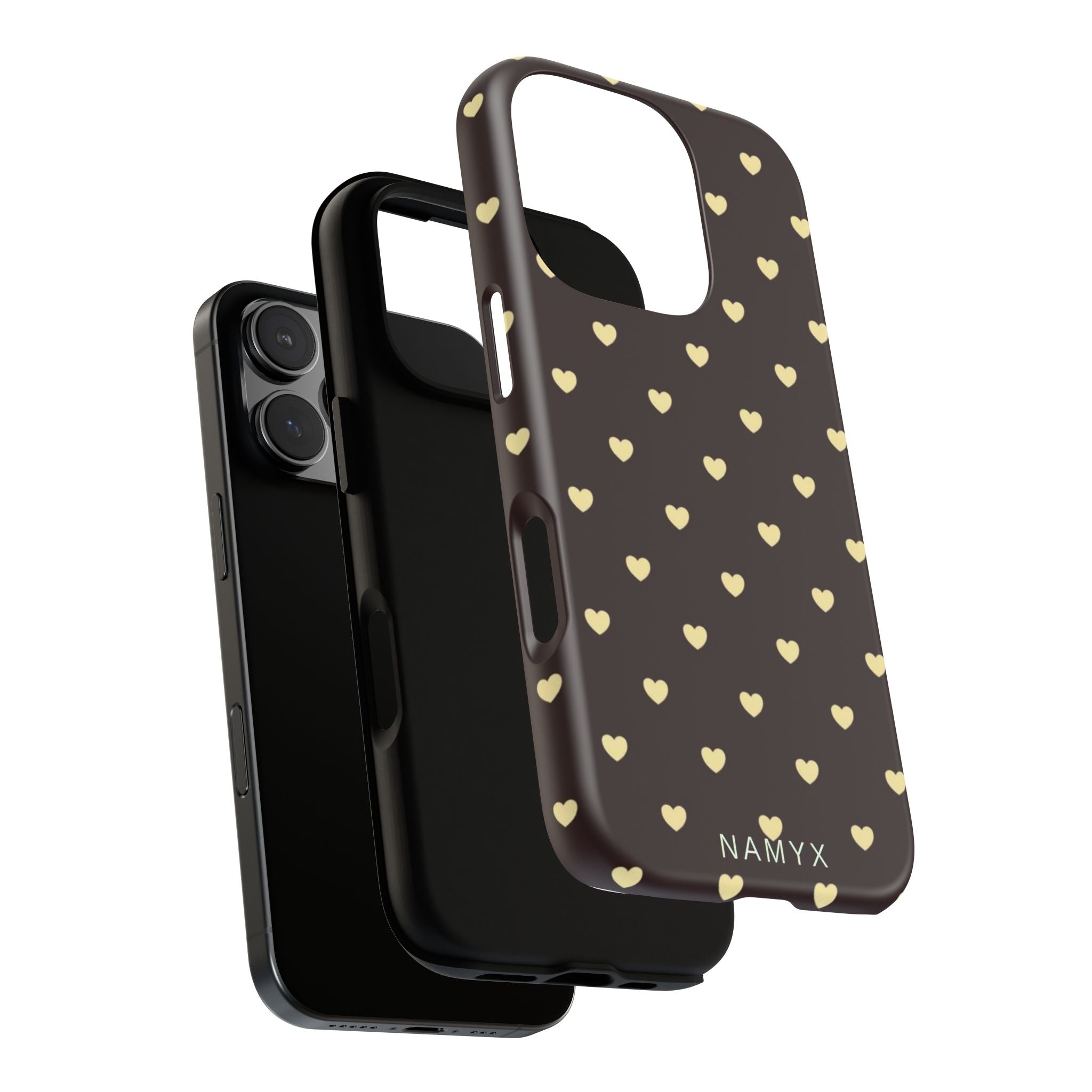 Tough Case — Brown Phone Case with Cream Heart Pattern