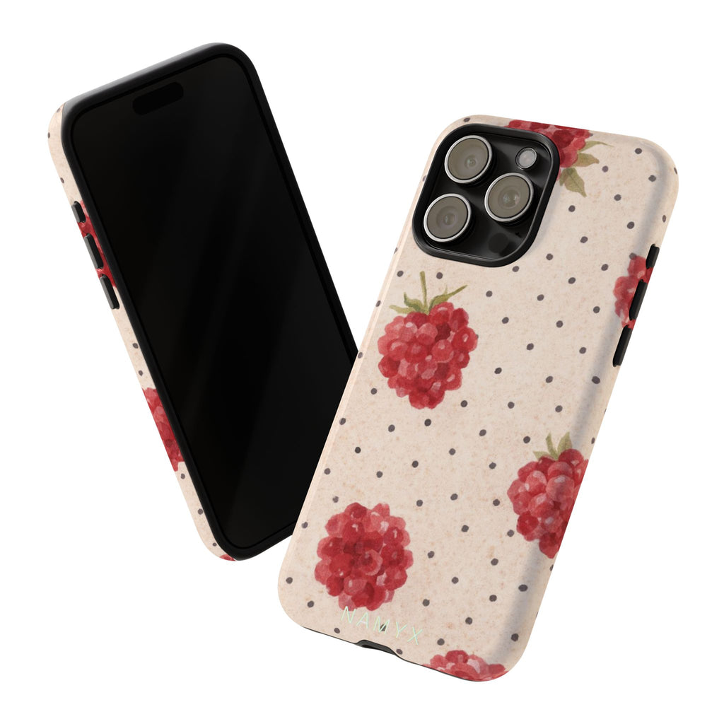 Raspberry Dotted Tough Phone Case — Vintage Floral Protective Cover