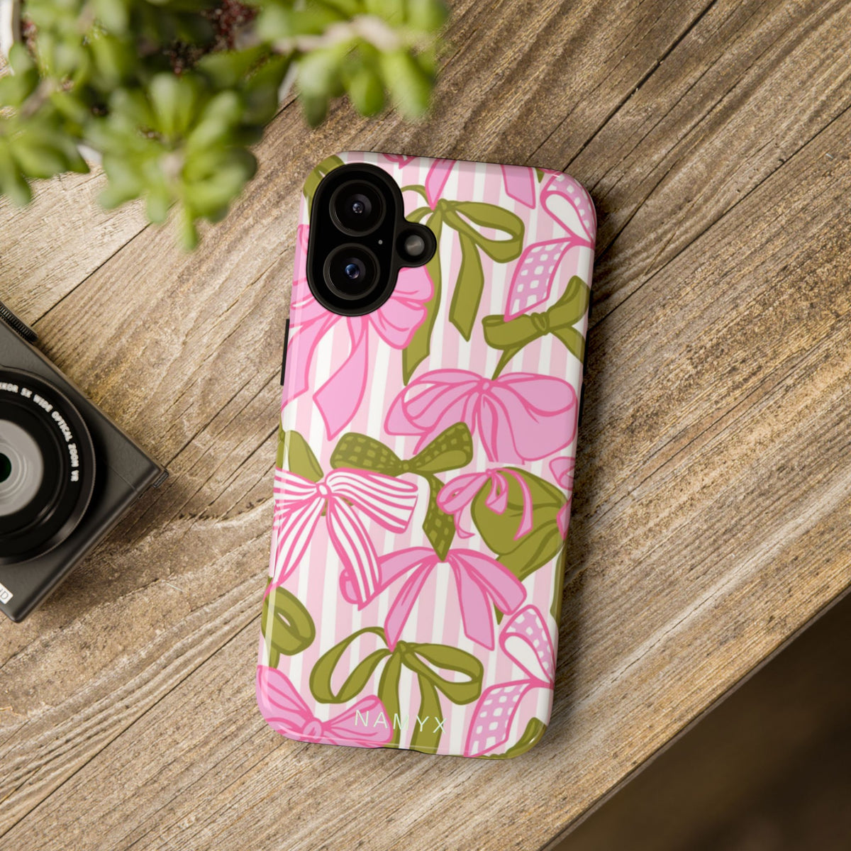 Bow Pattern Tough Case - Pink & Olive Floral Phone Cover