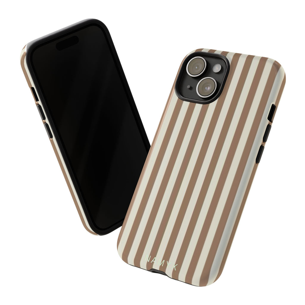 Striped Beige Phone Case — Classic Vertical Brown & Cream Stripe Tough Case