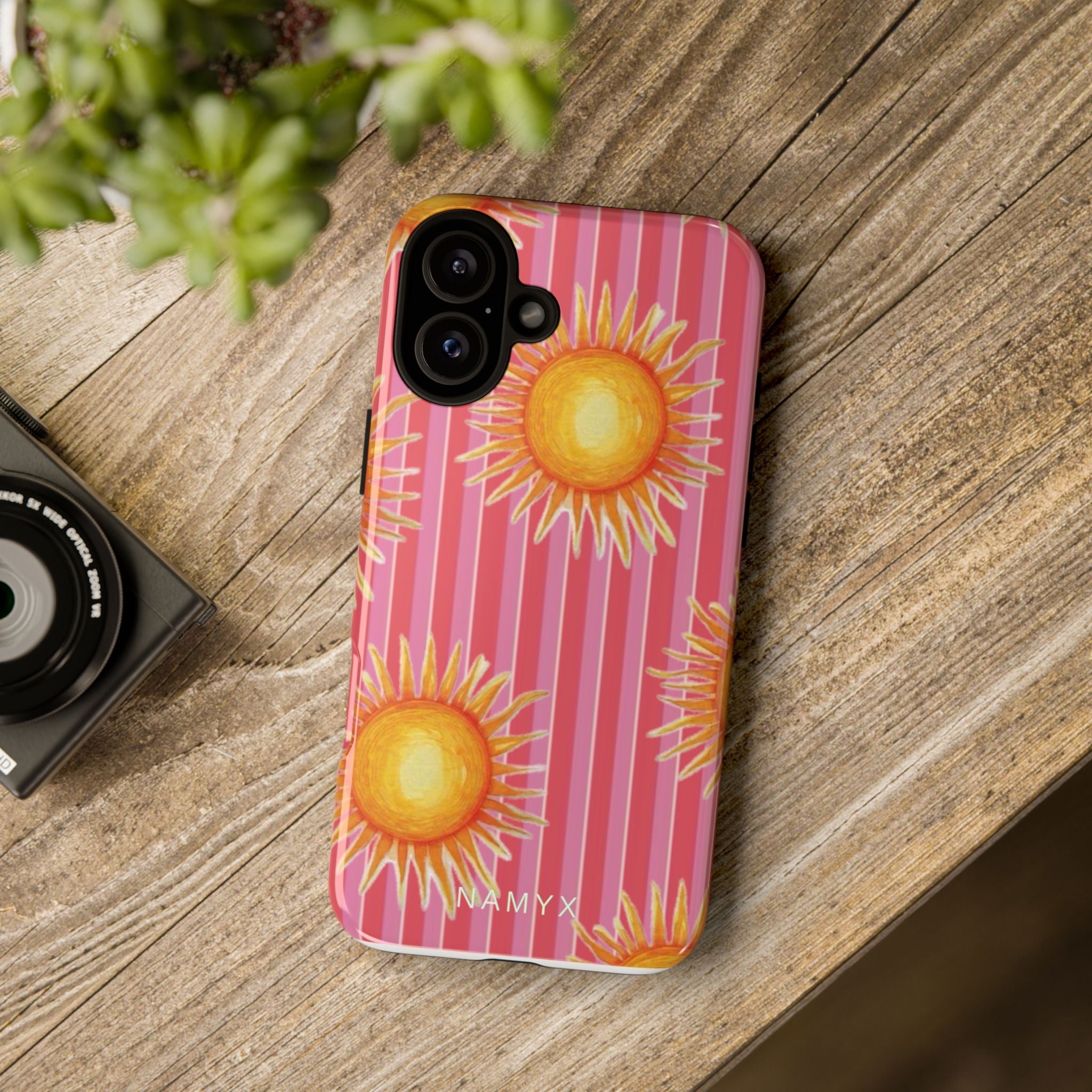 Sunburst Stripe Tough Phone Case — Bright Yellow Sun Pattern on Pink