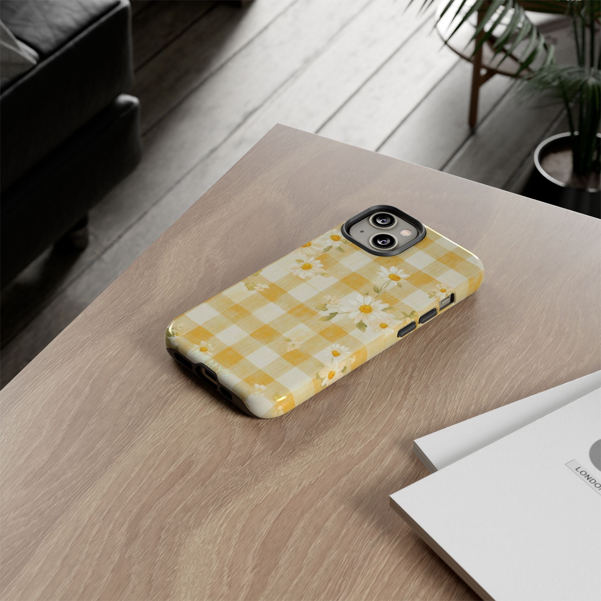 Daisy Gingham Tough Phone Case — Yellow Floral Protective Cover