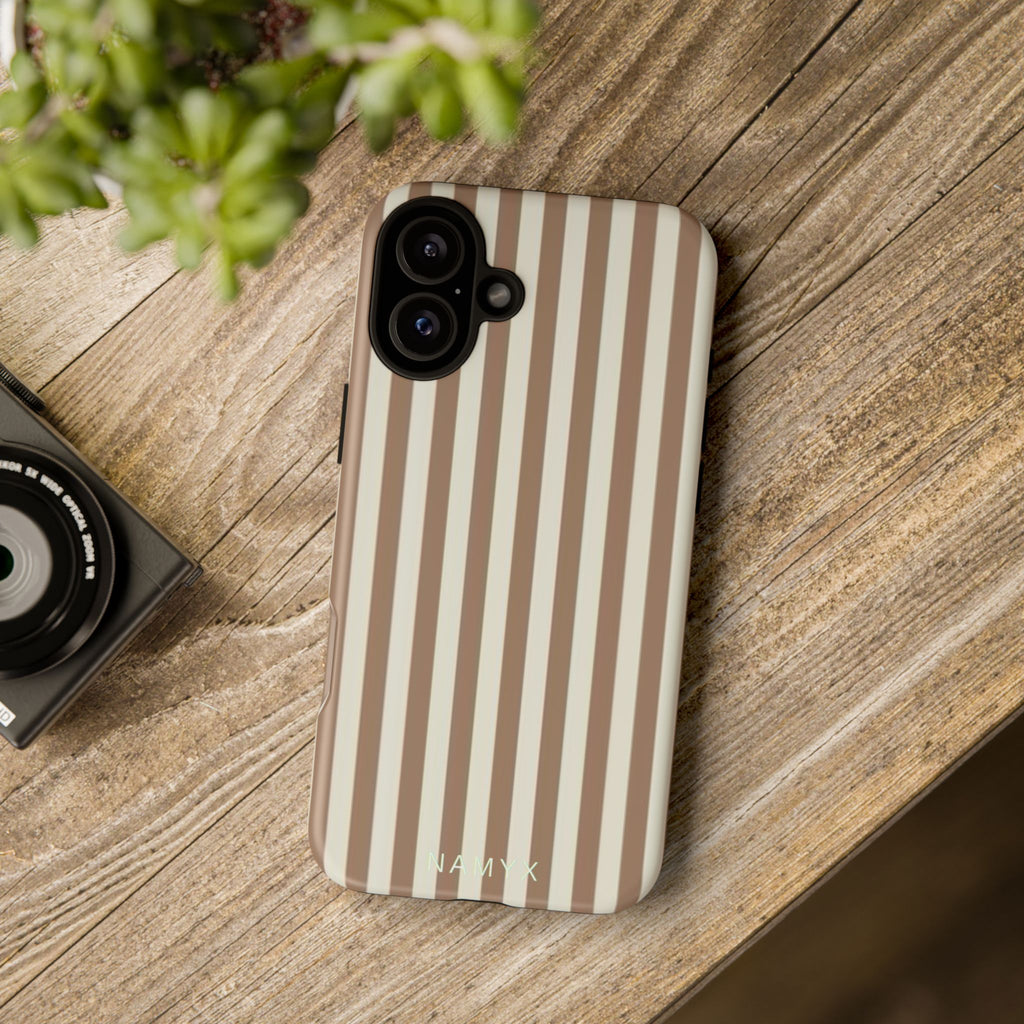 Striped Beige Phone Case — Classic Vertical Brown & Cream Stripe Tough Case