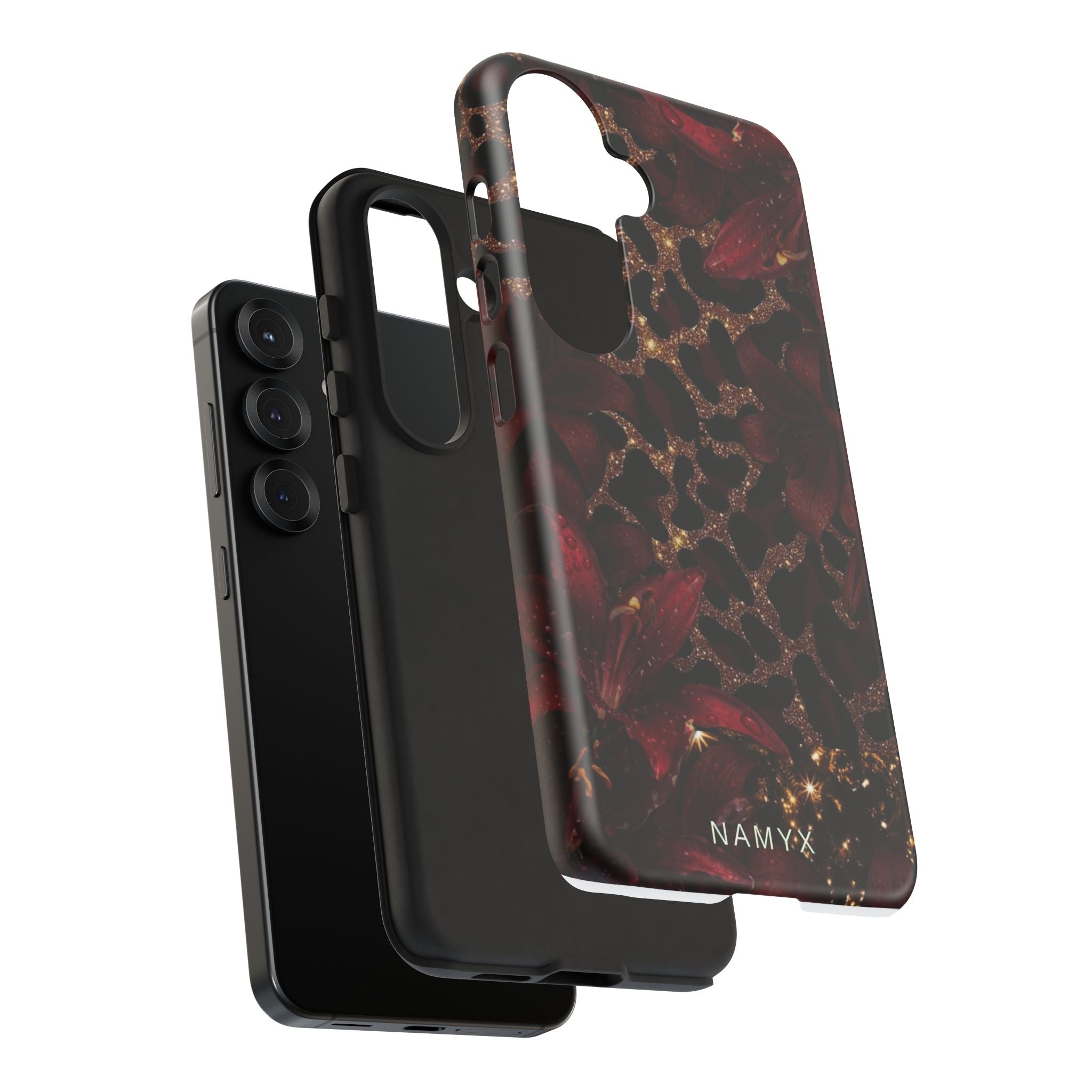 Protective Phone Case — Burgundy Floral & Gold Leopard Print Tough Case