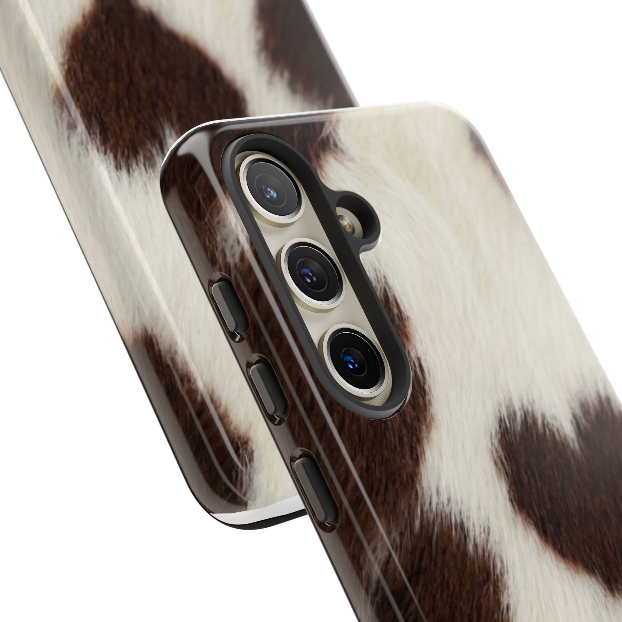Cowhide Heart Phone Case — Cute Cow Print Protective iPhone Cover