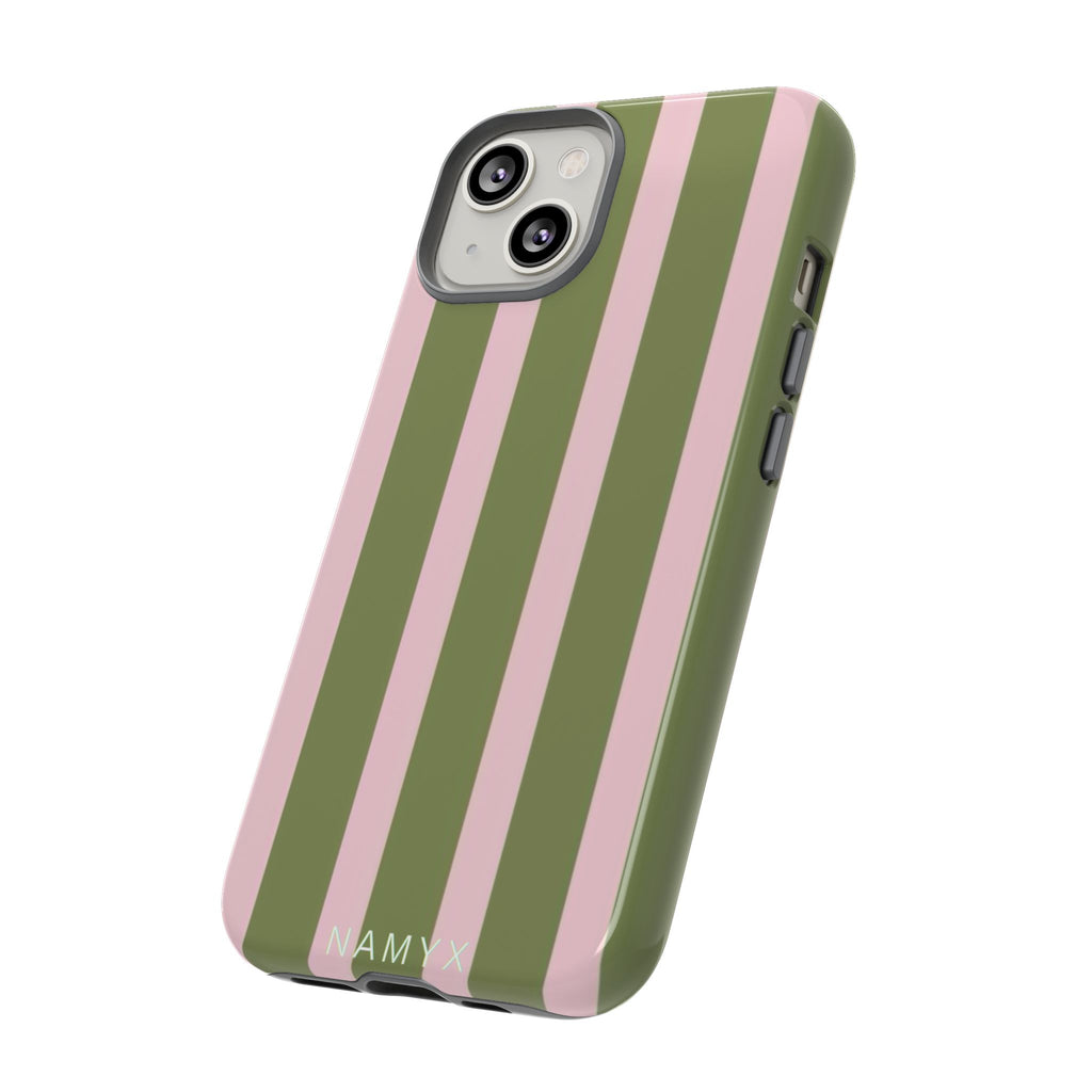 Striped Olive & Blush Tough Phone Case — Durable Protective Phone Cover