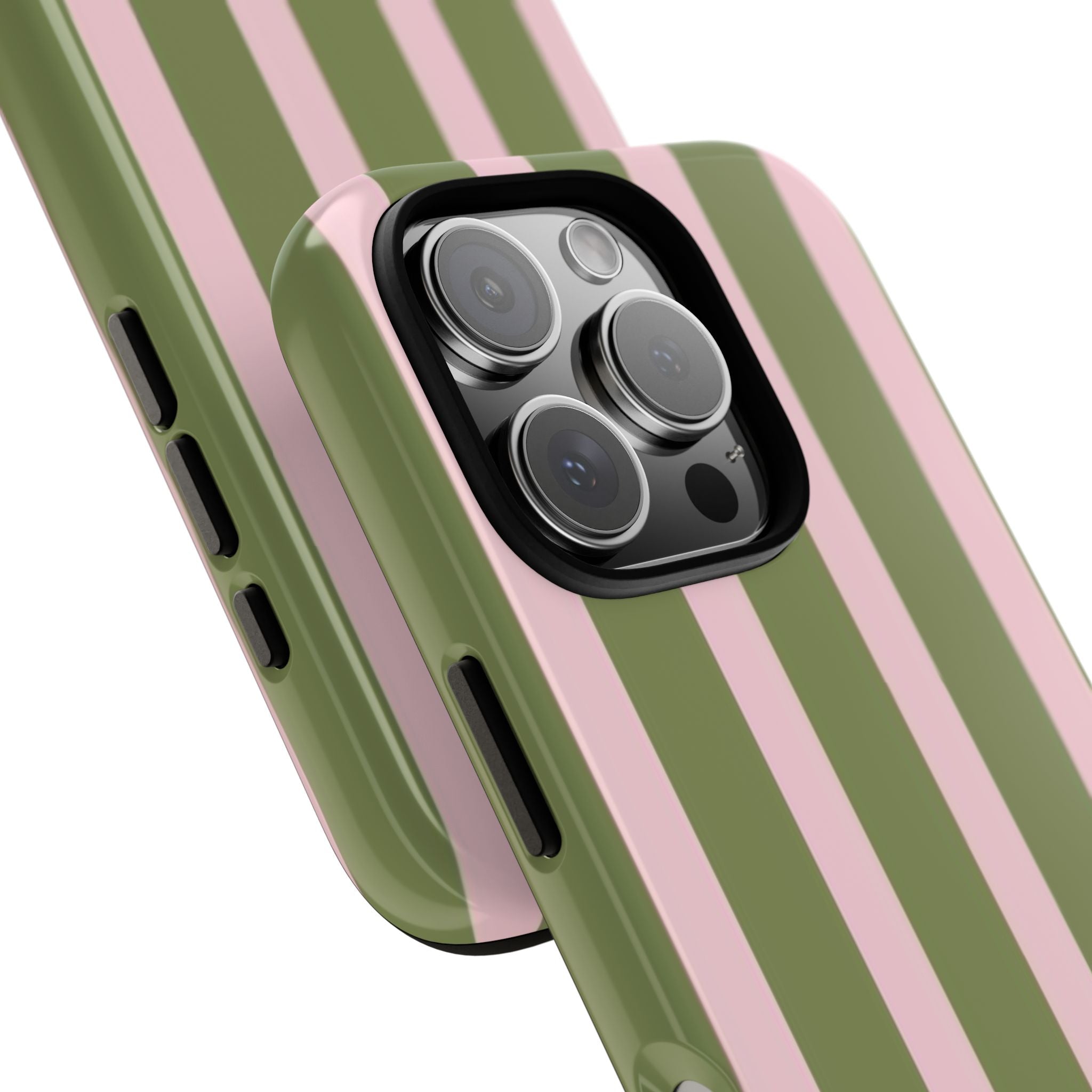 Striped Olive & Blush Tough Phone Case — Durable Protective Phone Cover