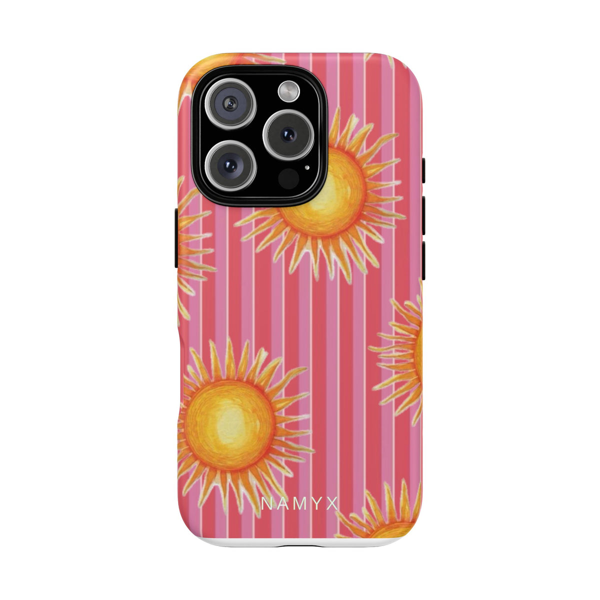 Sunburst Stripe Tough Phone Case — Bright Yellow Sun Pattern on Pink