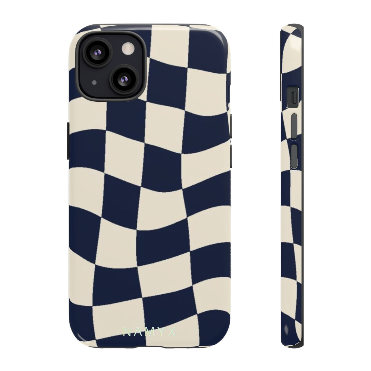 Wavy Checkered Phone Case – Retro Navy Racing Pattern Tough Case