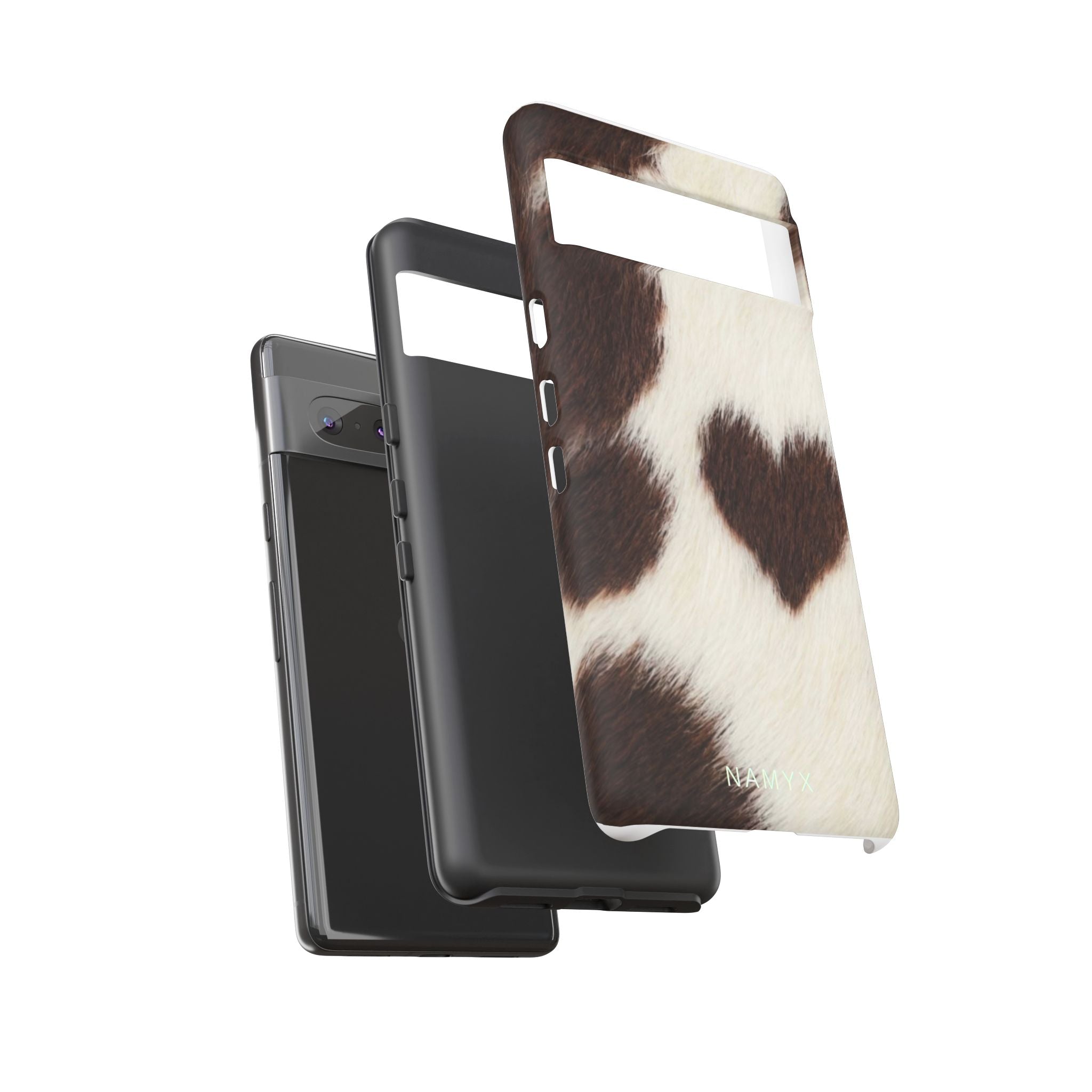 Cowhide Heart Phone Case — Cute Cow Print Protective iPhone Cover