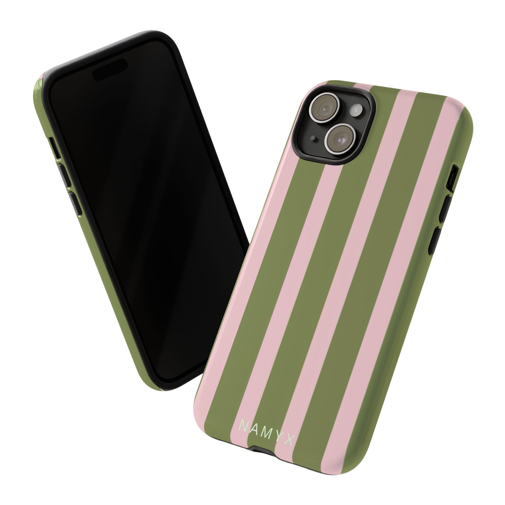 Striped Olive & Blush Tough Phone Case — Durable Protective Phone Cover