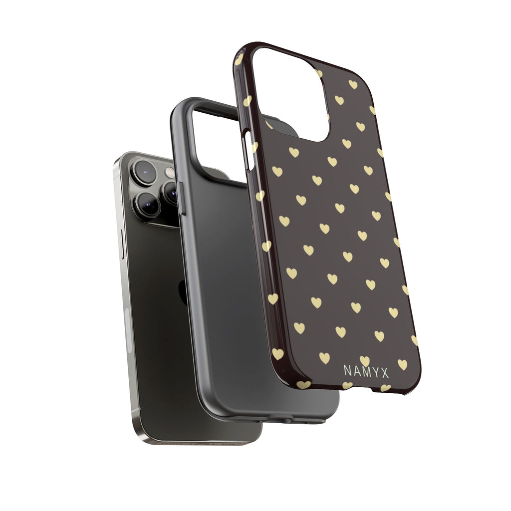Tough Case — Brown Phone Case with Cream Heart Pattern