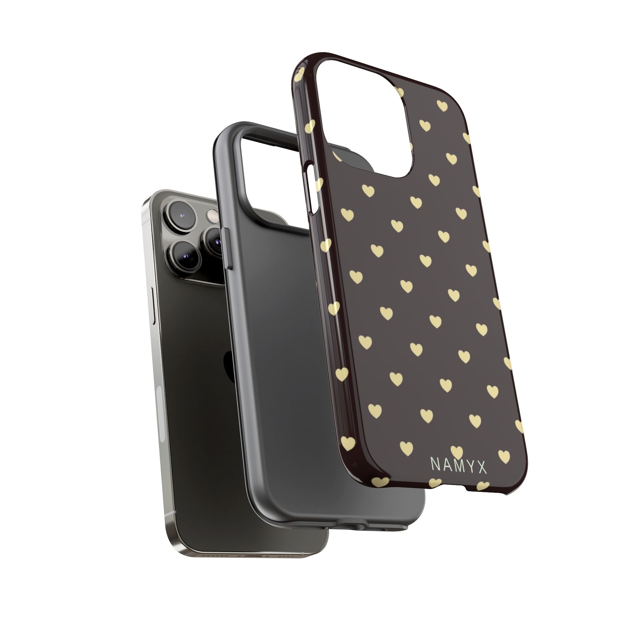 Tough Case — Brown Phone Case with Cream Heart Pattern