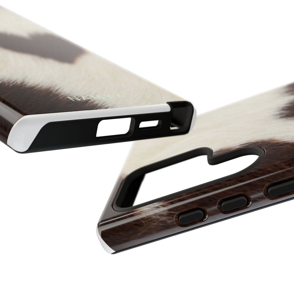 Cowhide Heart Phone Case — Cute Cow Print Protective iPhone Cover