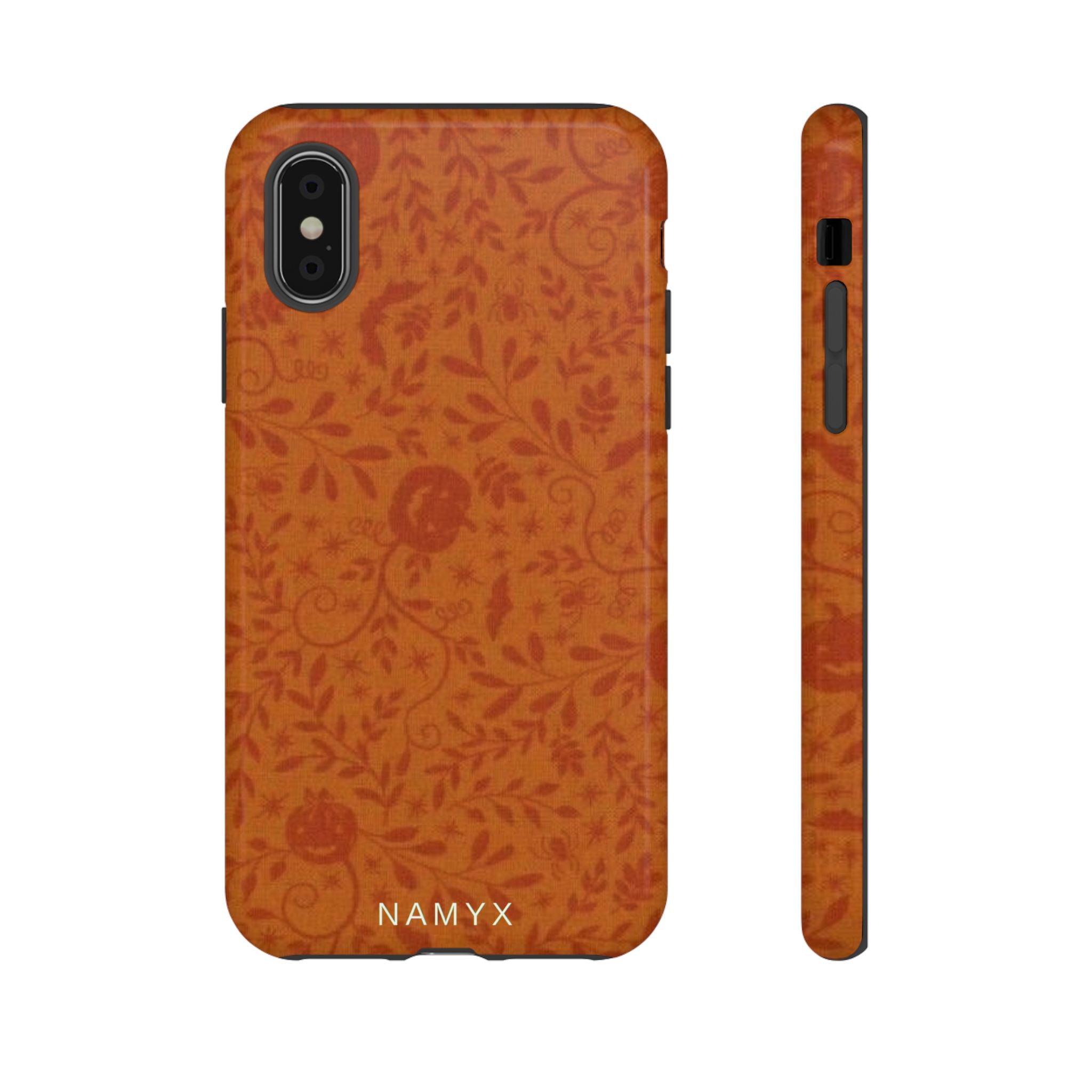 Floral Leather Phone Case — Rustic Orange Botanical Tough Case