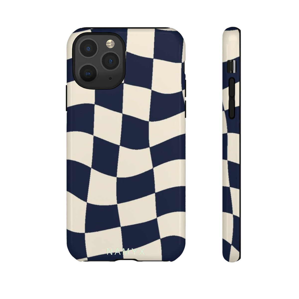 Wavy Checkered Phone Case – Retro Navy Racing Pattern Tough Case