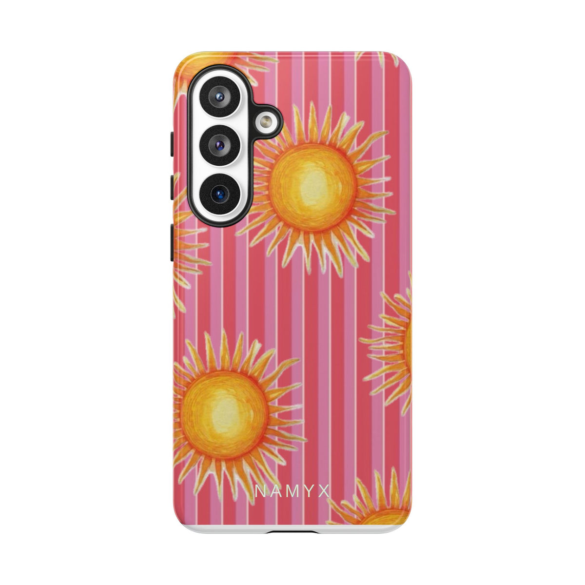 Sunburst Stripe Tough Phone Case — Bright Yellow Sun Pattern on Pink