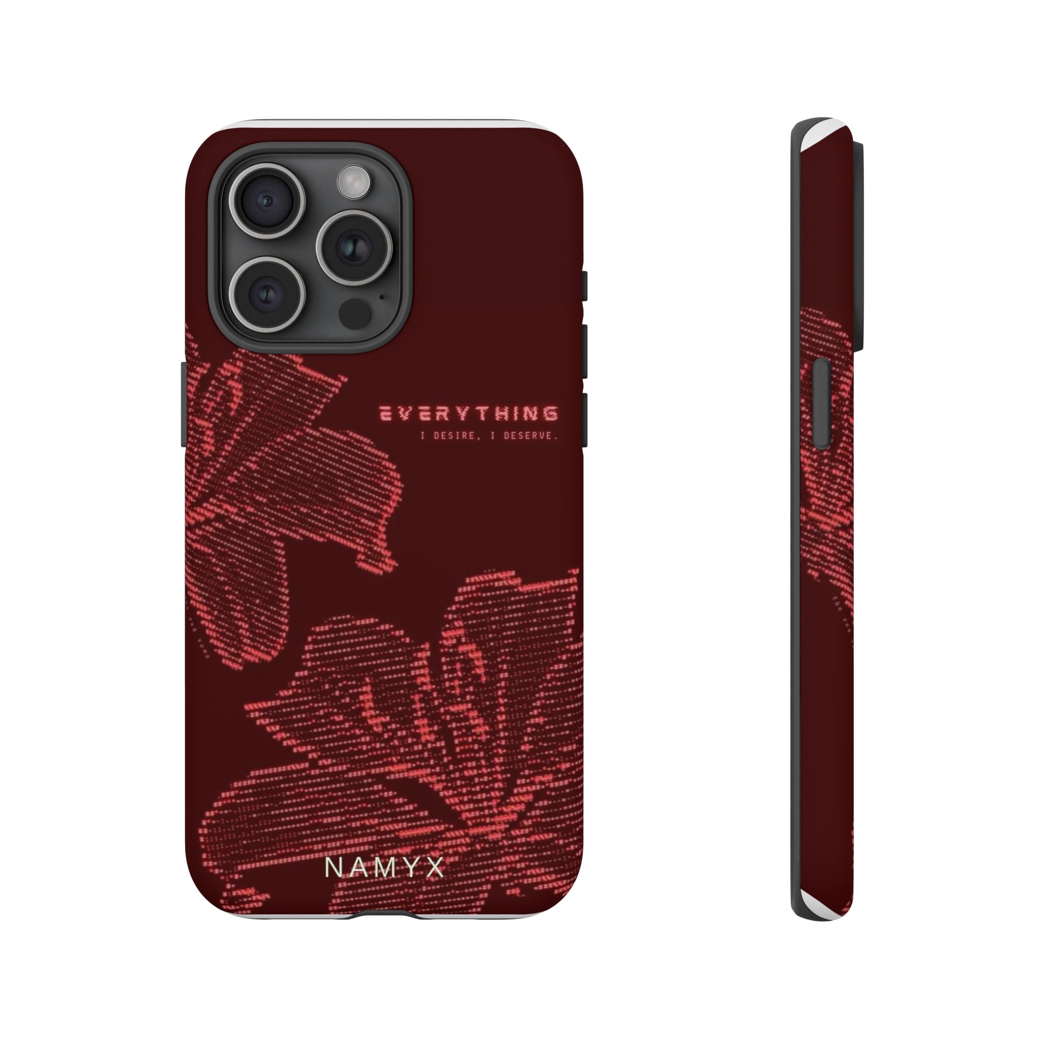 Floral Tough Phone Case — 'Everything' Burgundy Protective Cover