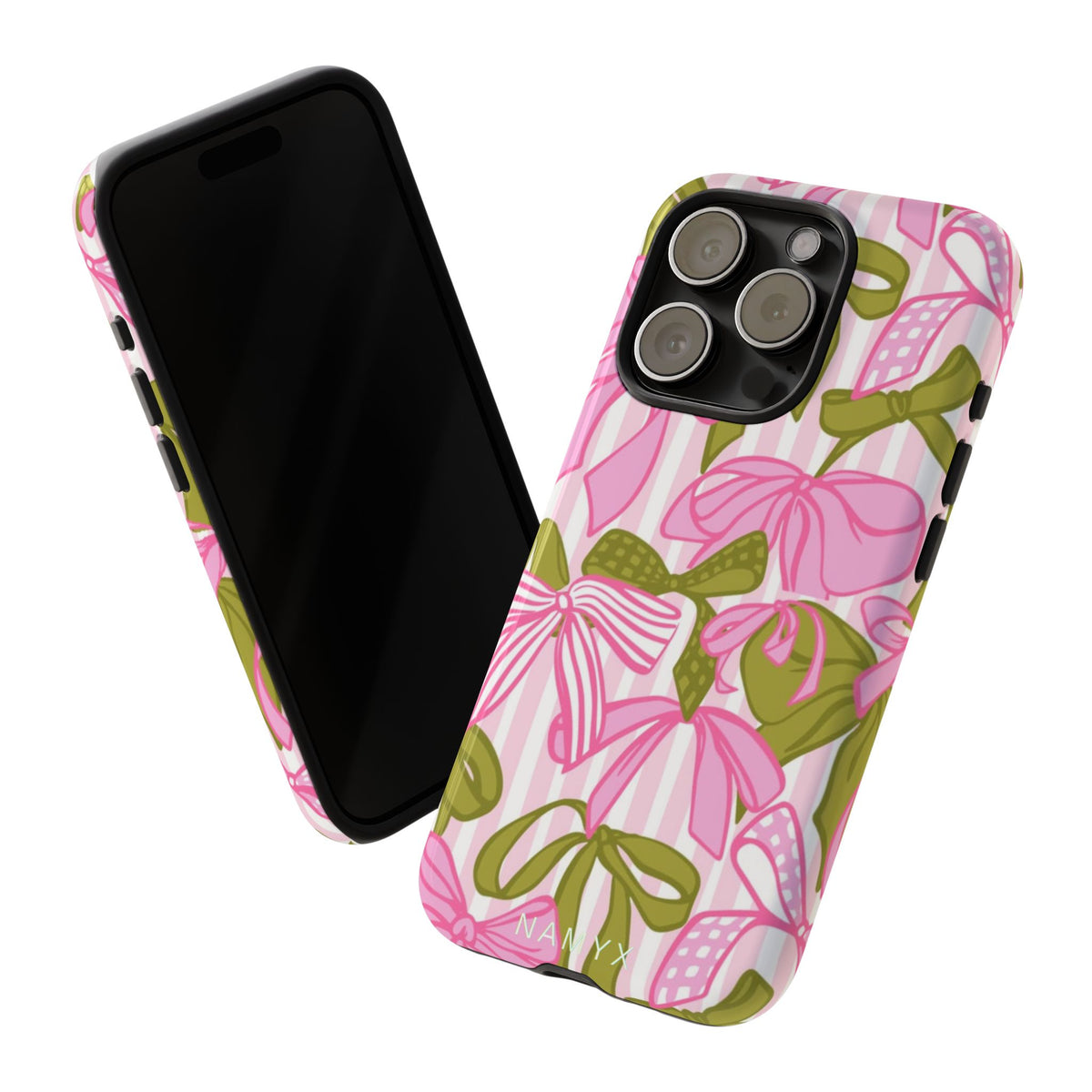 Bow Pattern Tough Case - Pink & Olive Floral Phone Cover