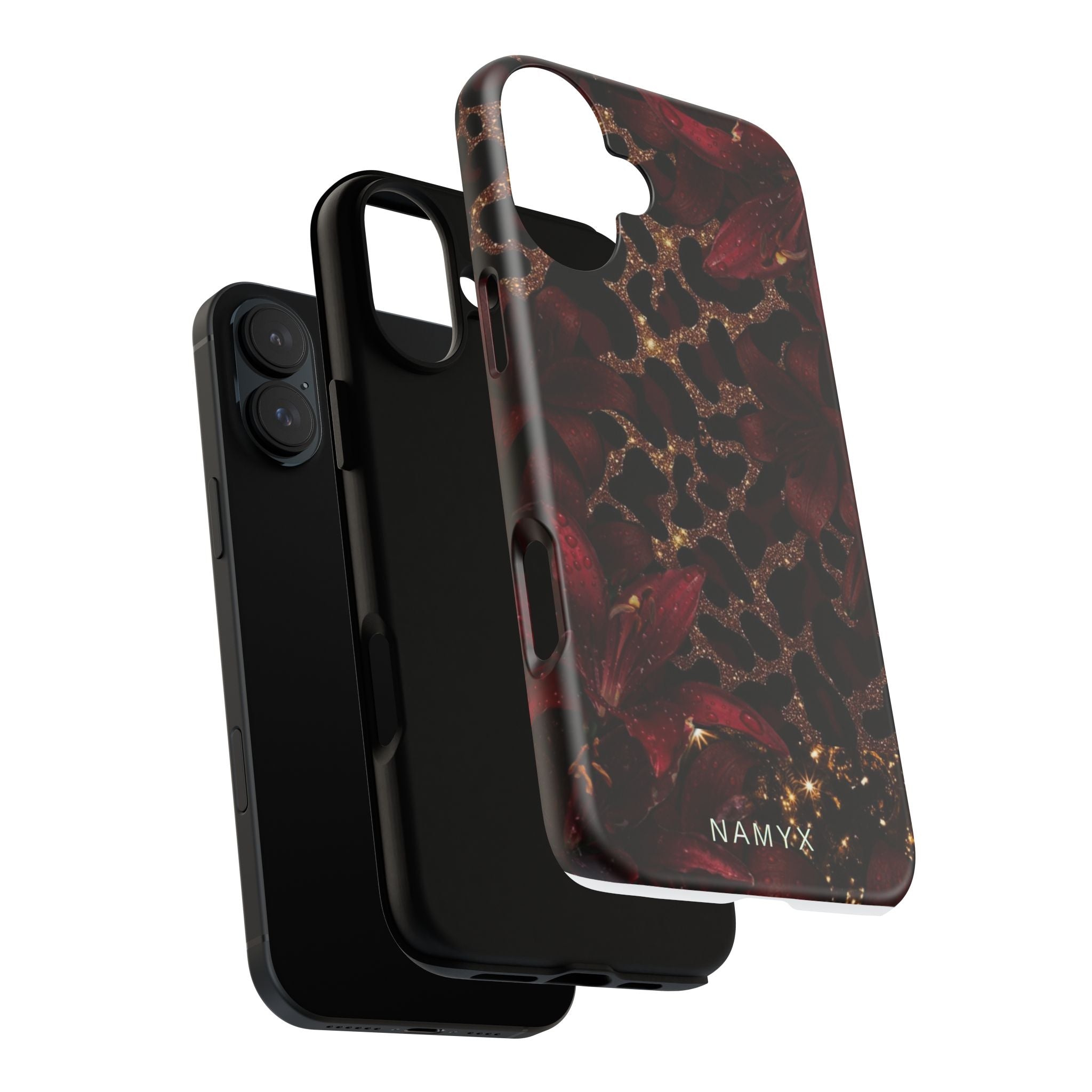 Protective Phone Case — Burgundy Floral & Gold Leopard Print Tough Case
