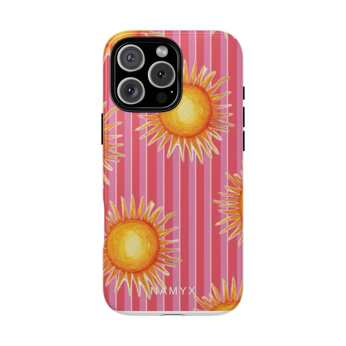 Sunburst Stripe Tough Phone Case — Bright Yellow Sun Pattern on Pink