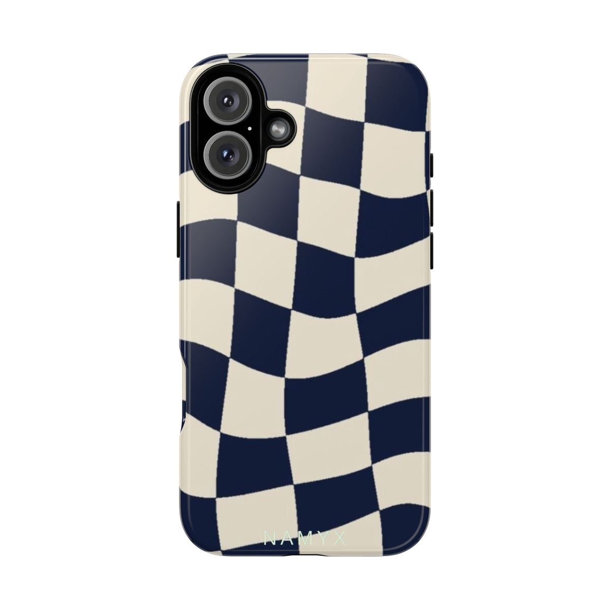 Wavy Checkered Phone Case – Retro Navy Racing Pattern Tough Case
