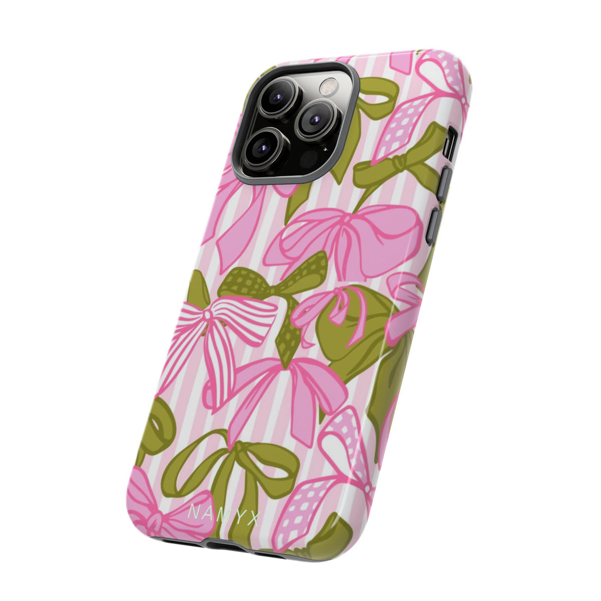 Bow Pattern Tough Case - Pink & Olive Floral Phone Cover