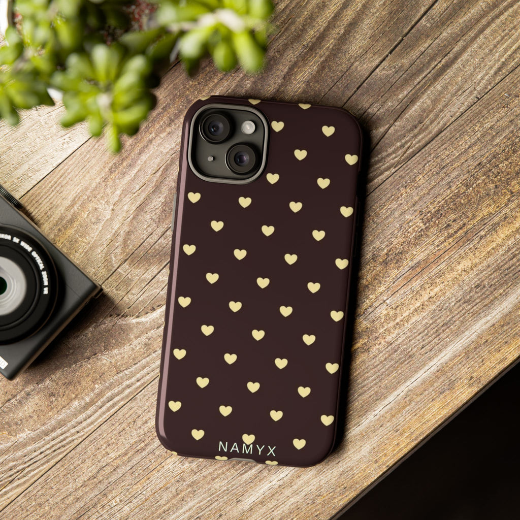 Tough Case — Brown Phone Case with Cream Heart Pattern