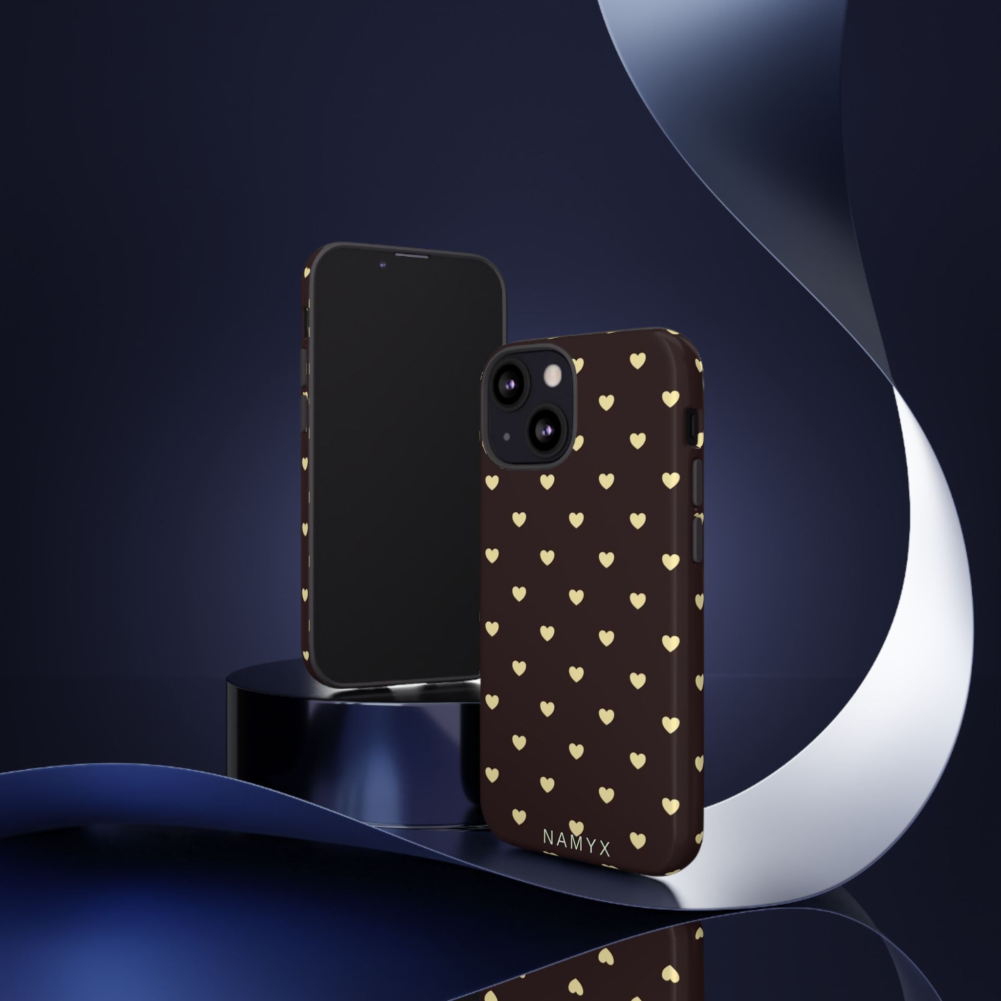 Tough Case — Brown Phone Case with Cream Heart Pattern