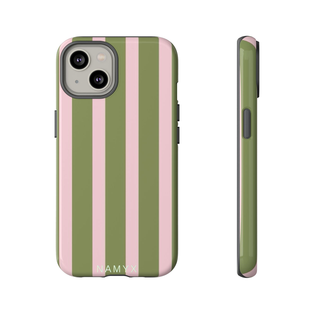 Striped Olive & Blush Tough Phone Case — Durable Protective Phone Cover