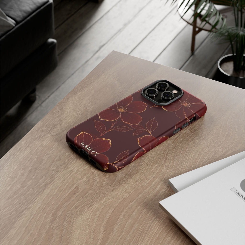 Floral Tough Case — Dark Red Botanical Phone Case