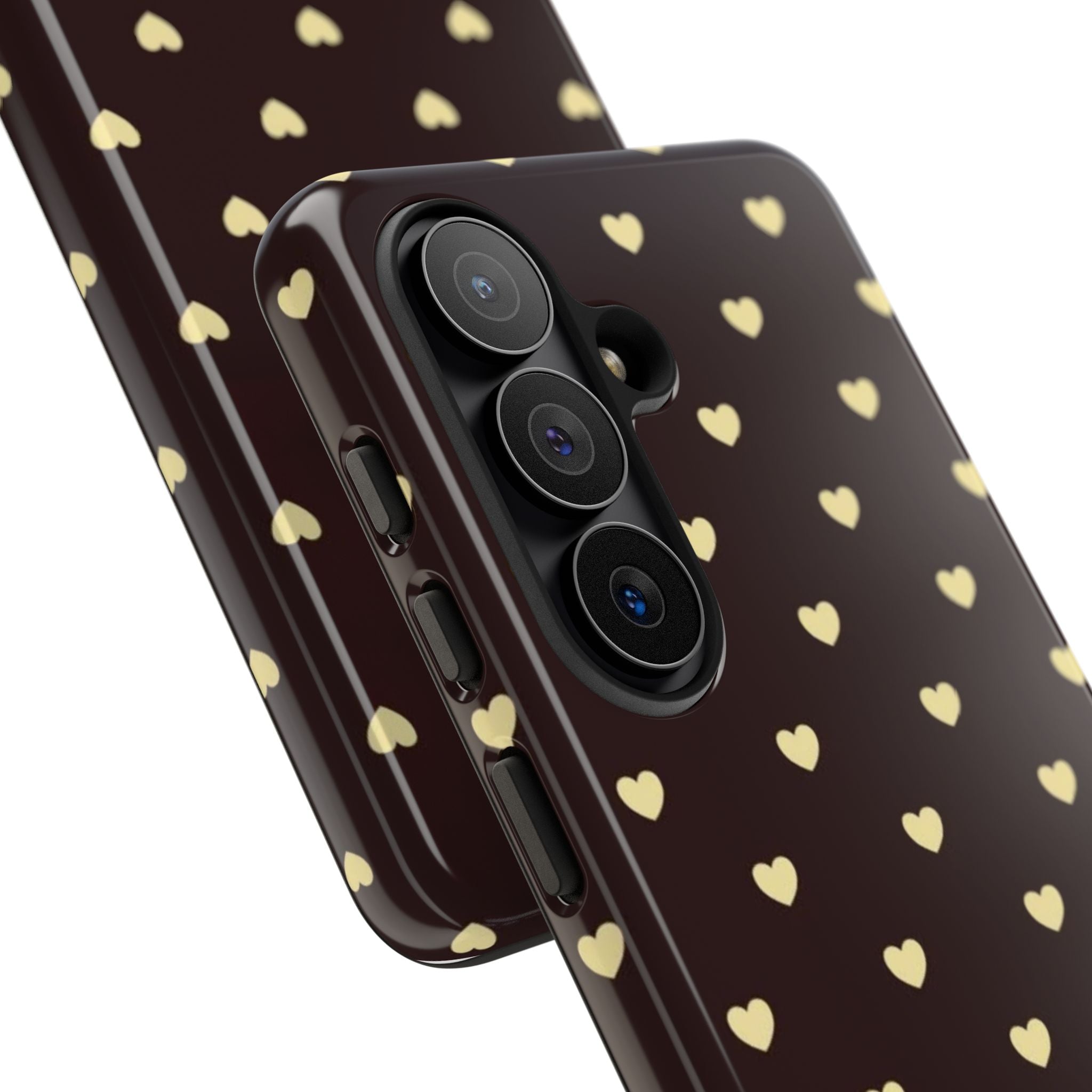 Tough Case — Brown Phone Case with Cream Heart Pattern