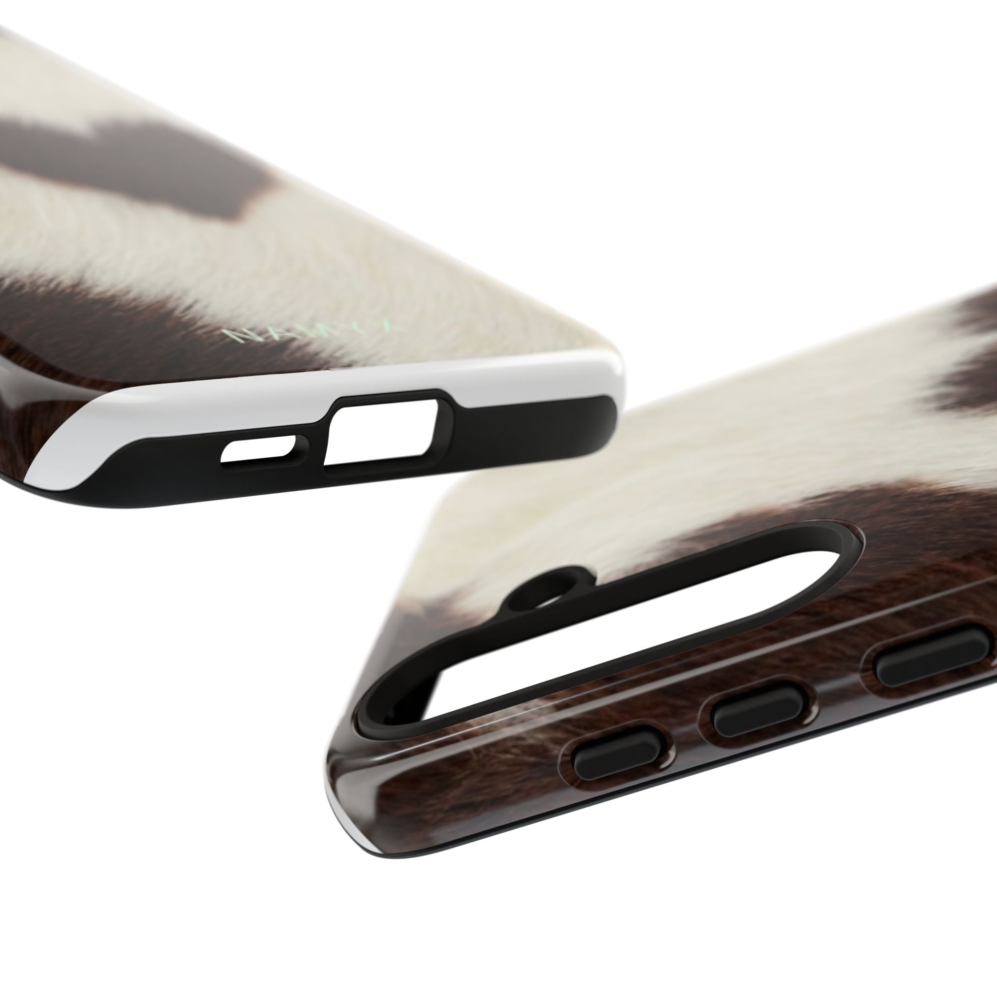 Cowhide Heart Phone Case — Cute Cow Print Protective iPhone Cover