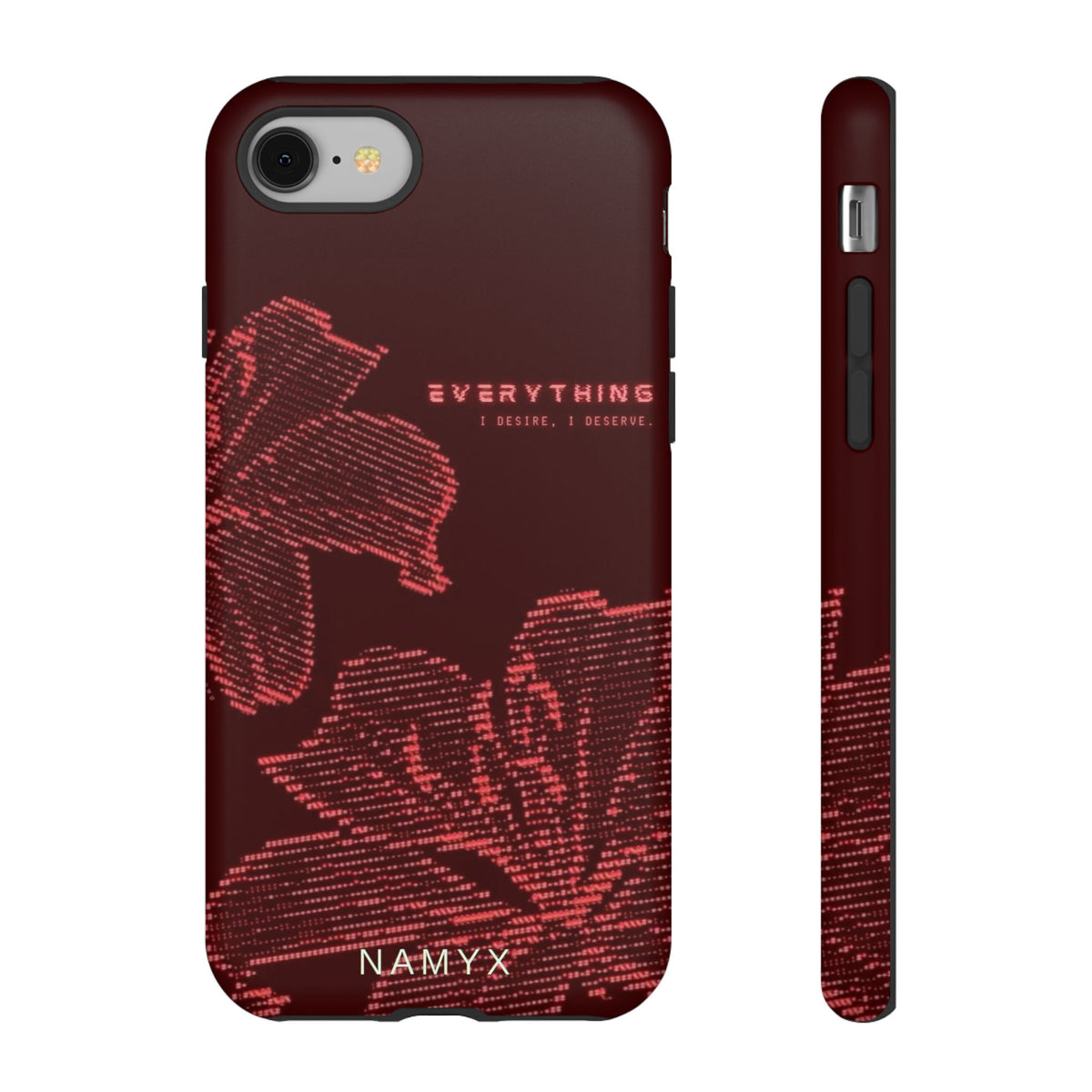 Floral Tough Phone Case — 'Everything' Burgundy Protective Cover