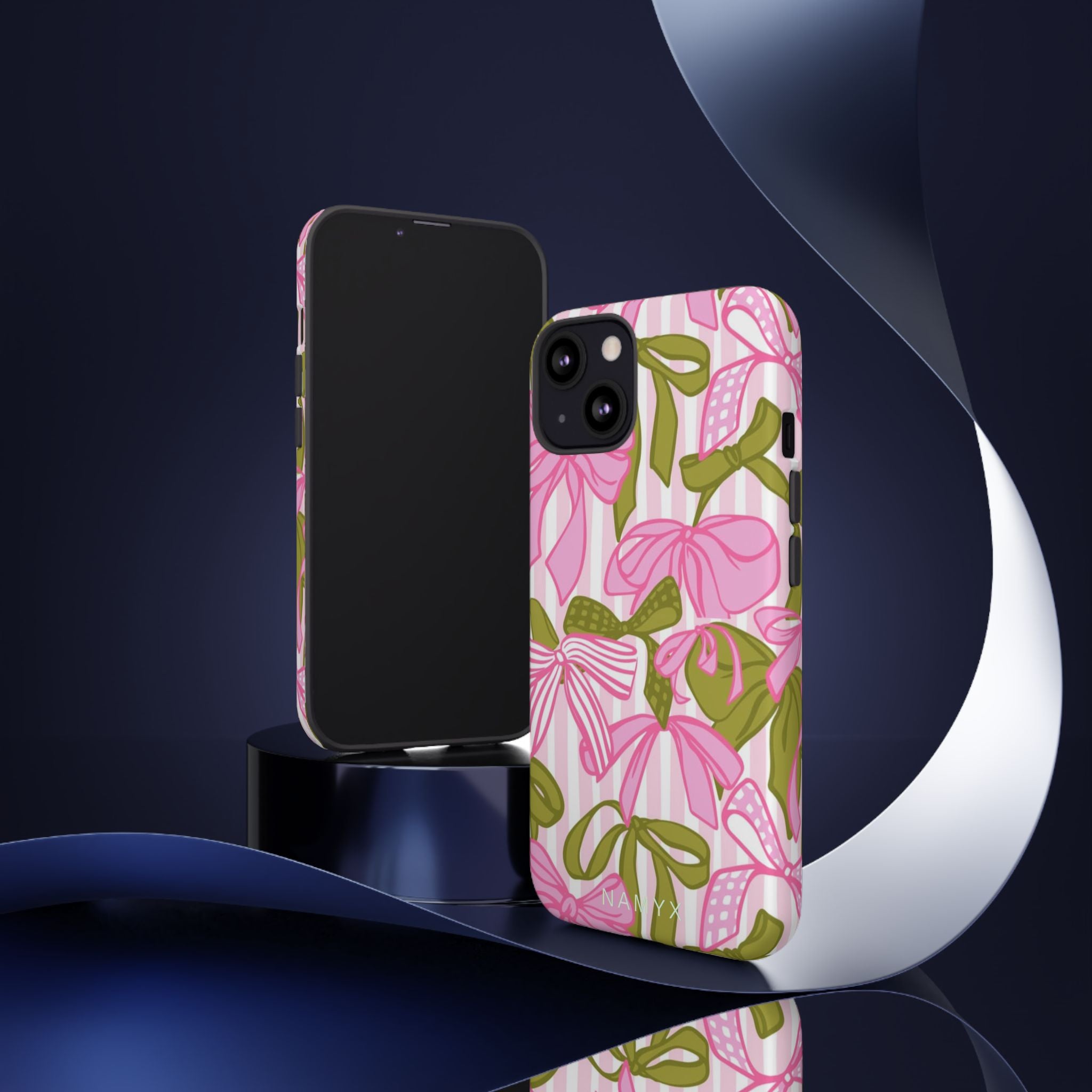 Bow Pattern Tough Case - Pink & Olive Floral Phone Cover