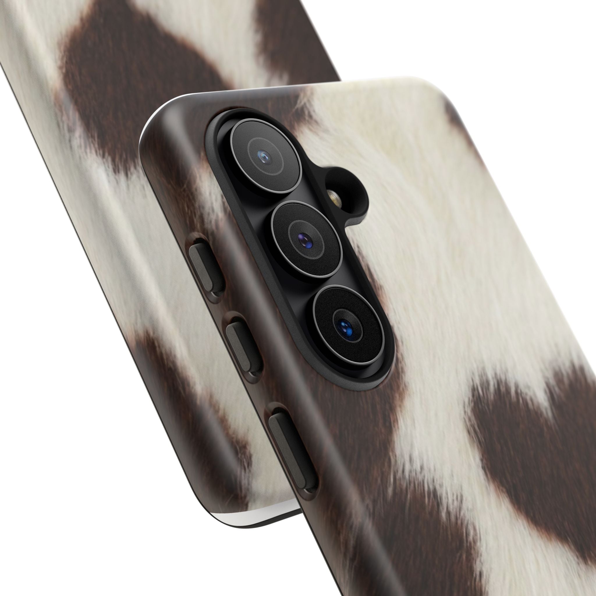 Cowhide Heart Phone Case — Cute Cow Print Protective iPhone Cover