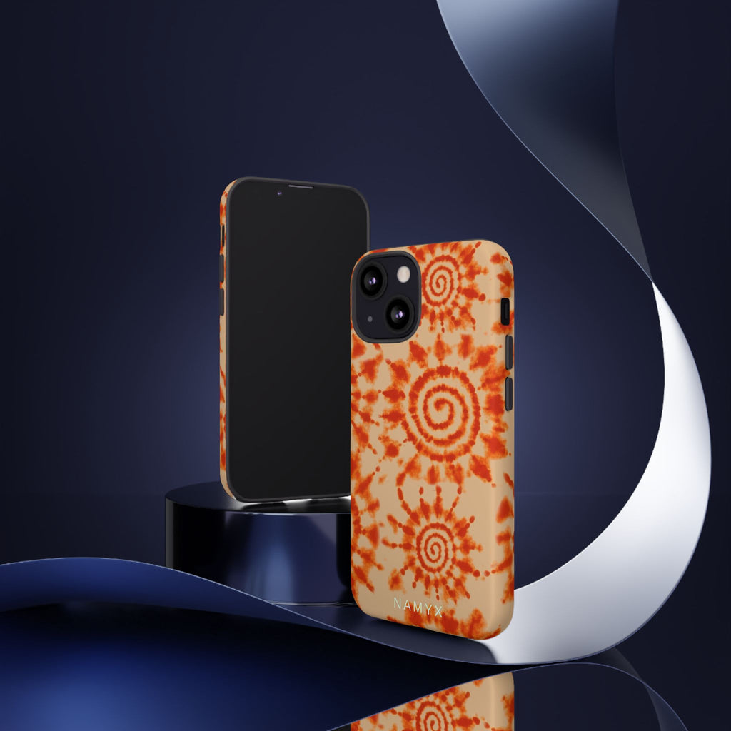 Tie-Dye Spiral Tough Phone Case — Orange Retro Protective Case