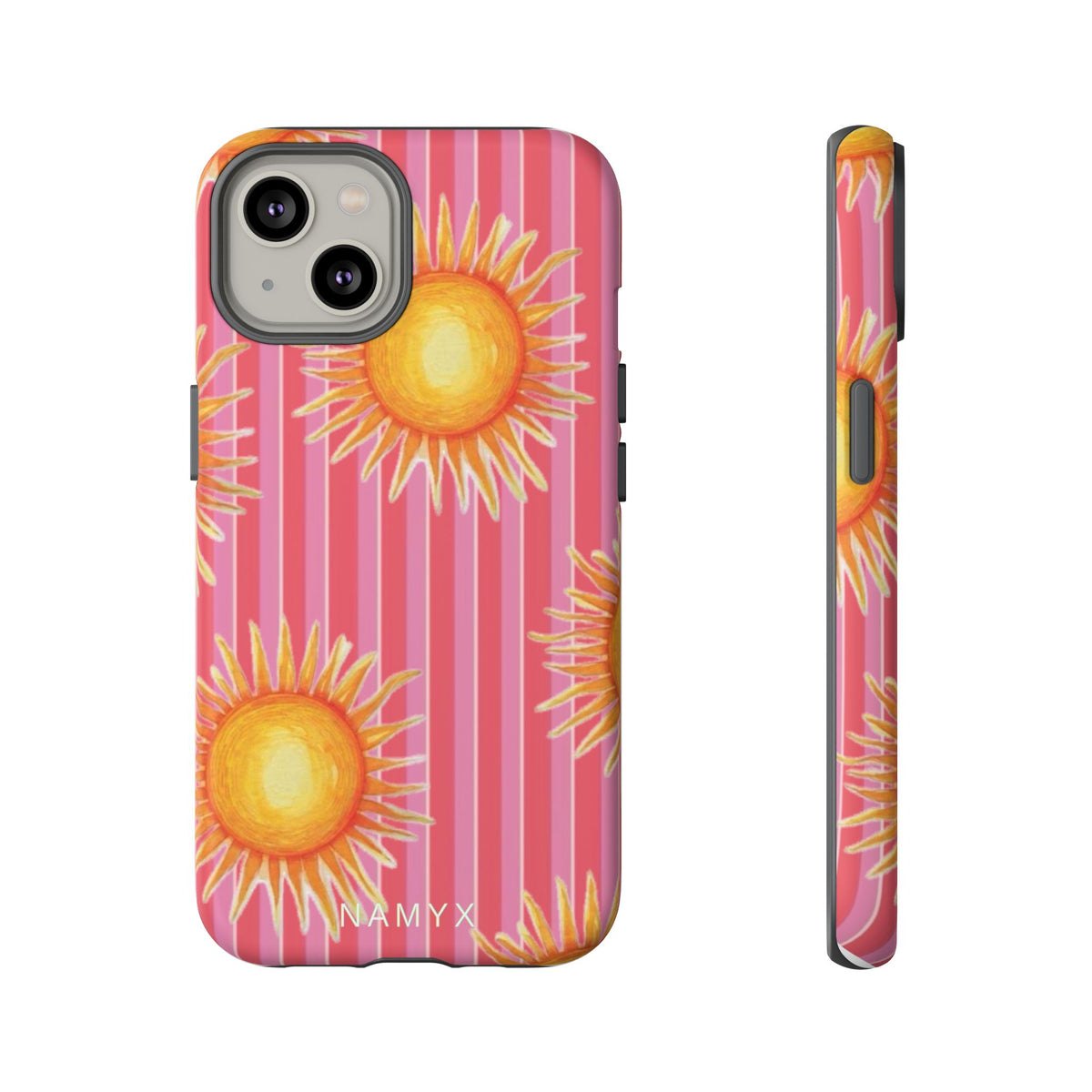 Sunburst Stripe Tough Phone Case — Bright Yellow Sun Pattern on Pink