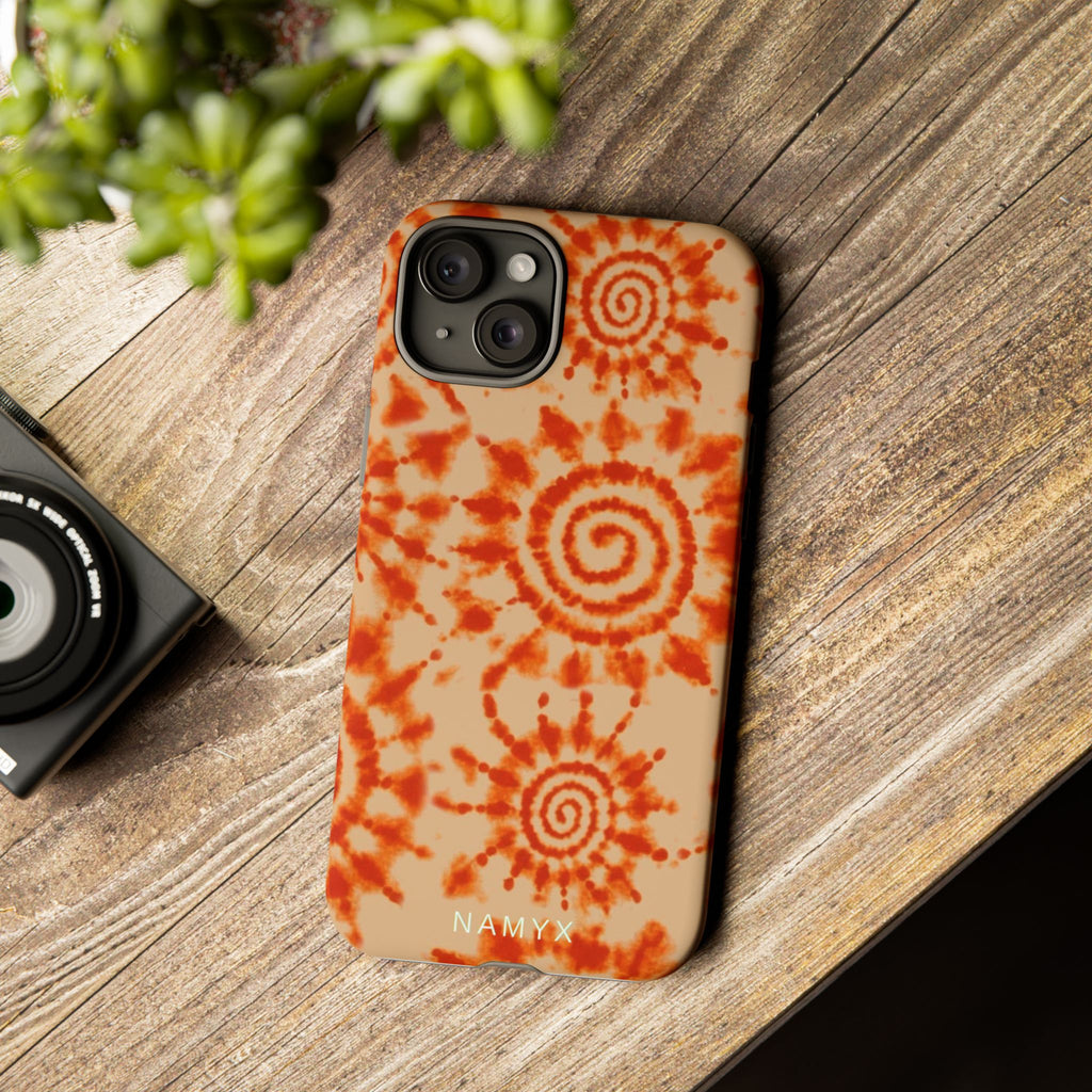 Tie-Dye Spiral Tough Phone Case — Orange Retro Protective Case
