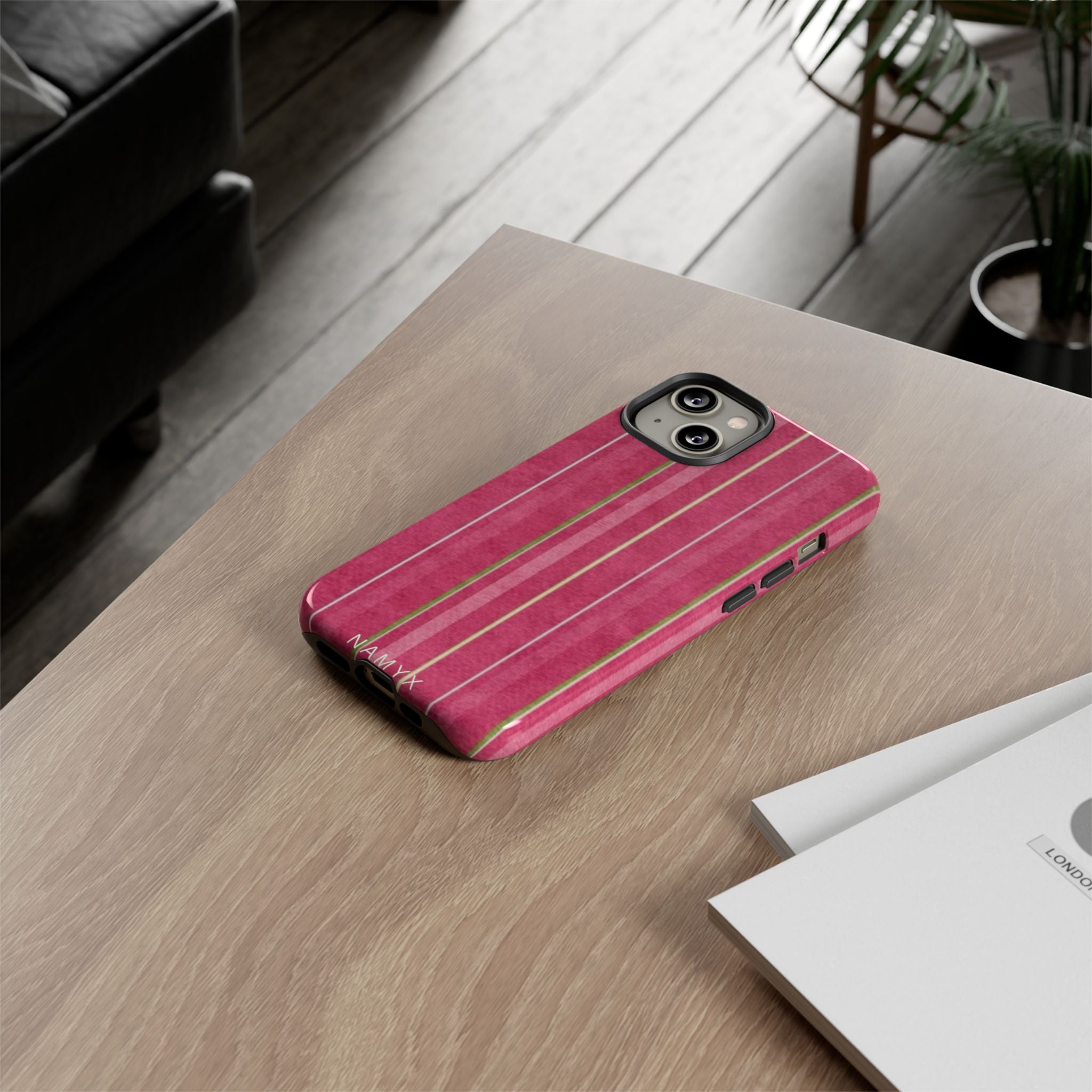 Pink Vertical Stripe Tough Phone Case — Durable Protective iPhone Cover with Subtle Vintage Stripes