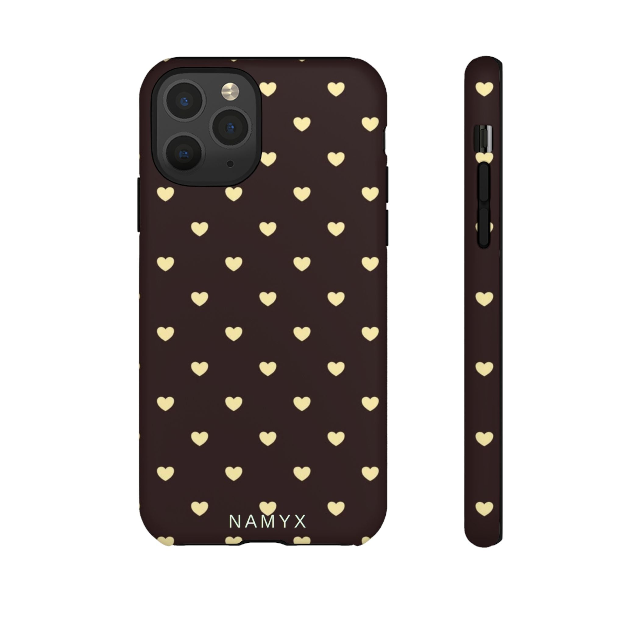 Tough Case — Brown Phone Case with Cream Heart Pattern